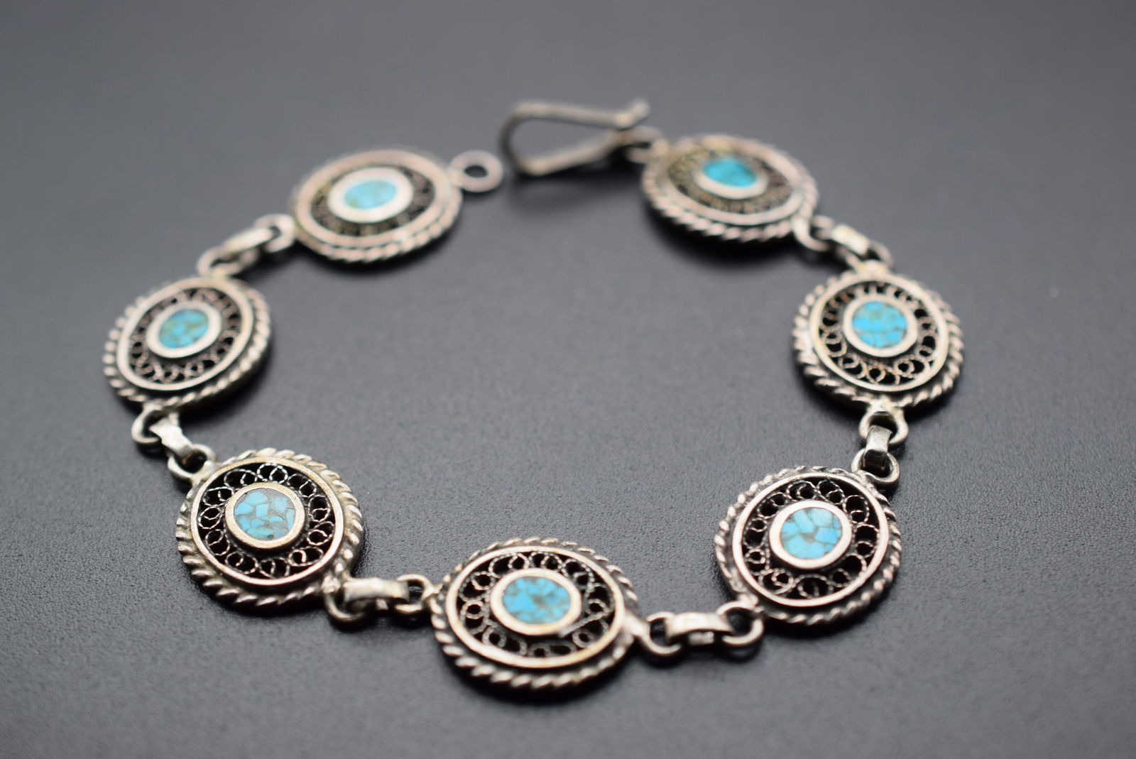 Sterling Filigree Turquoise Bracelet silver 925 Signed Lot# DG 98 (1 of 5)