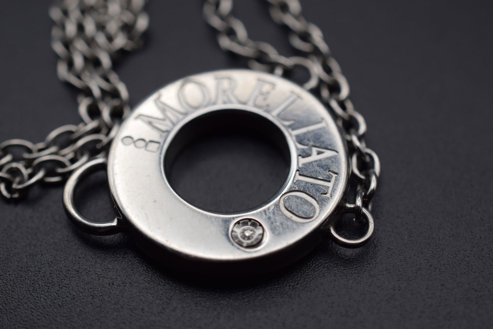 Morellato Geuine Diamond Pendant Necklace Italy Lot 142: Morellato Geuine Diamond Pendant Necklace Italy measures 17" long and the pendant measures 1 1/4" x 1"