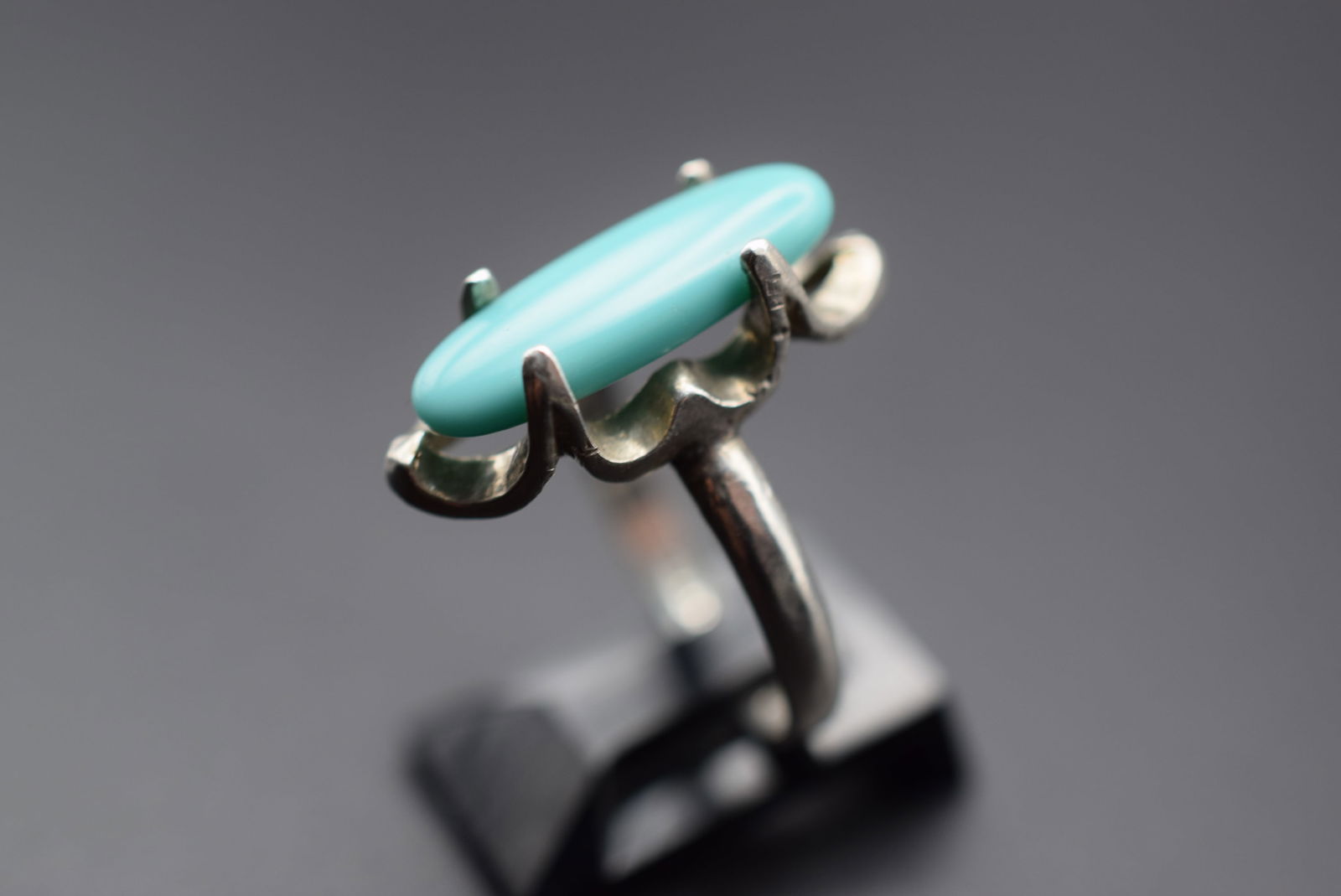 Mexico Vintage Turquoise Glass Sterling Silver 925 Ring Size 8 Lot 183 (1 of 5)