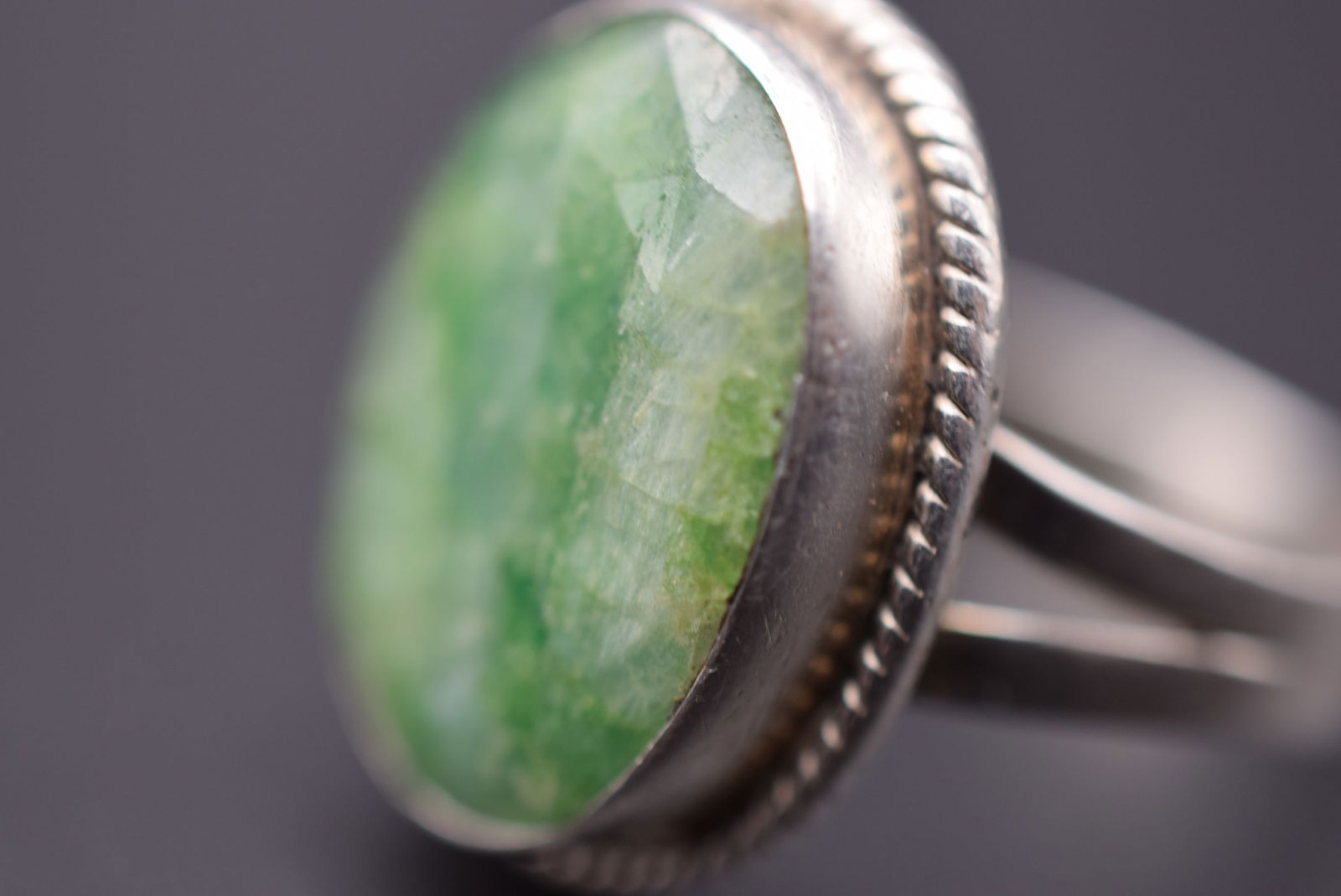 Faceted Mottled Green Quartz Sterling Silver 925 Ring Size 9.25 Lot 196 (1 of 6)