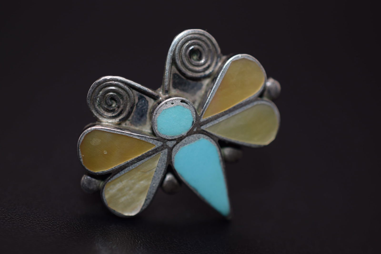 WOW Butterfly Mop Mother Pearl Turquoise Sterling Silver 925 Ring Size 6.25 Lot 204 (1 of 5)