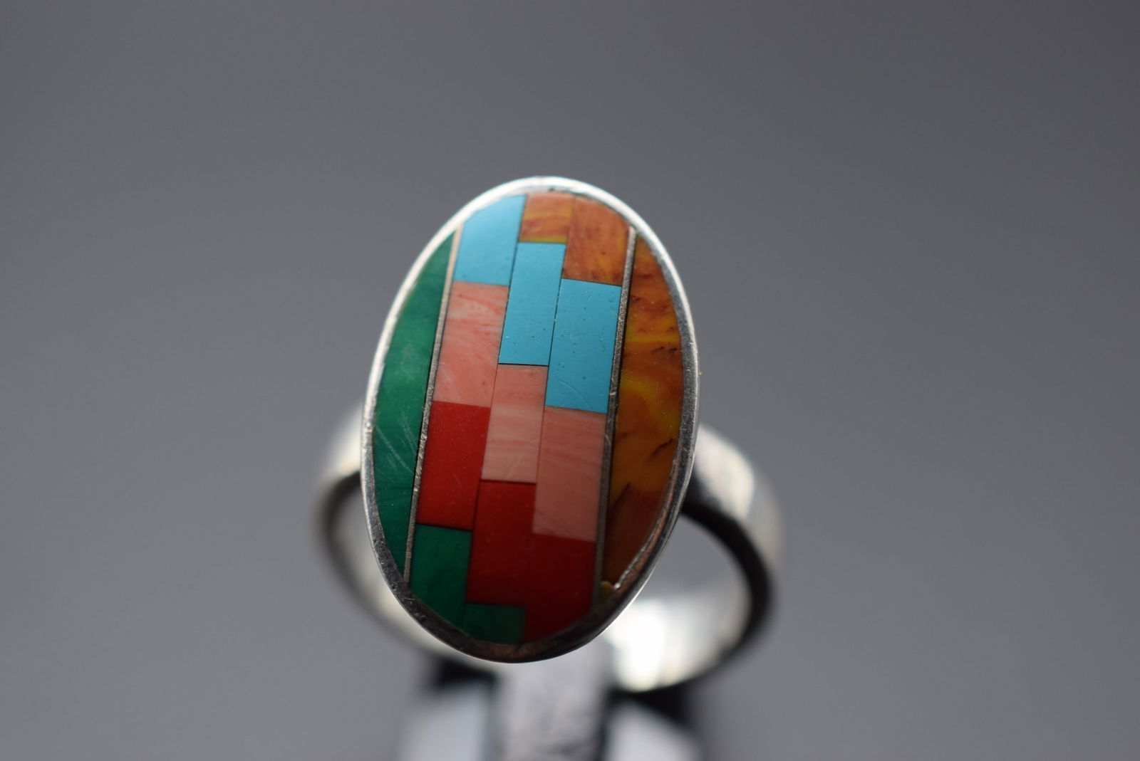 Turquoise Coral Inlaid Native Sterling Silver 925 Ring Size 6 Lot 219 (1 of 9)