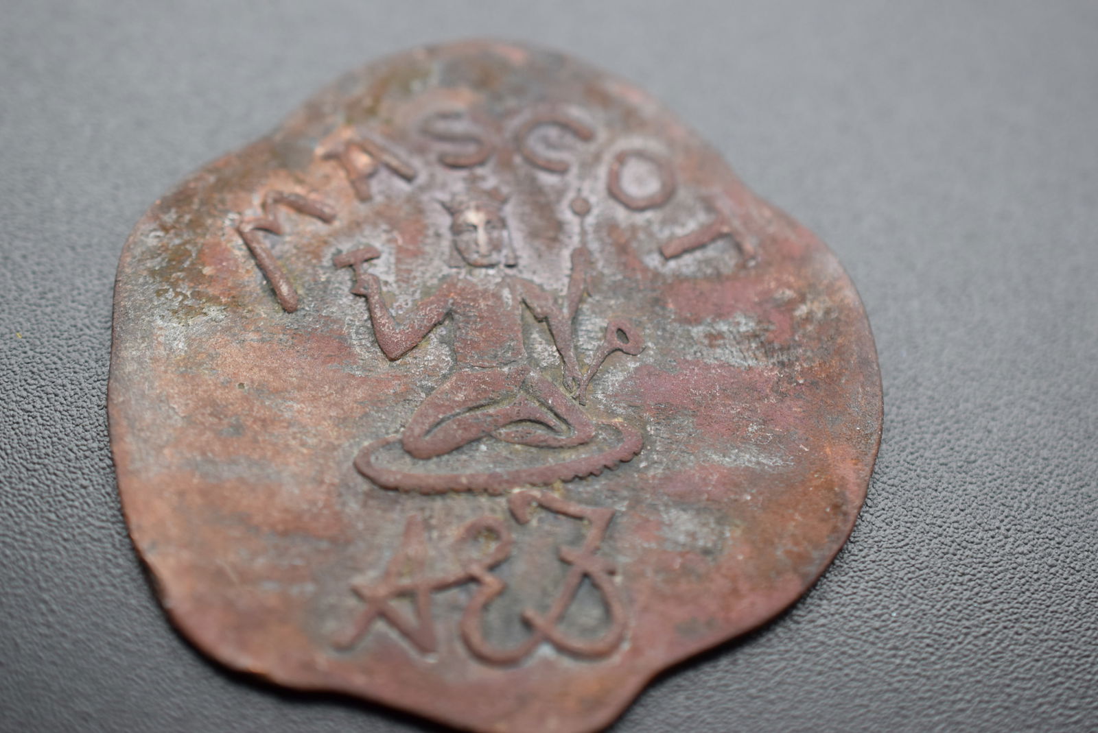 OLD Coin stamping Mascot and other Lettering Vintage Lot# DG 337: OLD Coin stamping Mascot and other Lettering Vintage measures 1 1/2" in diameter