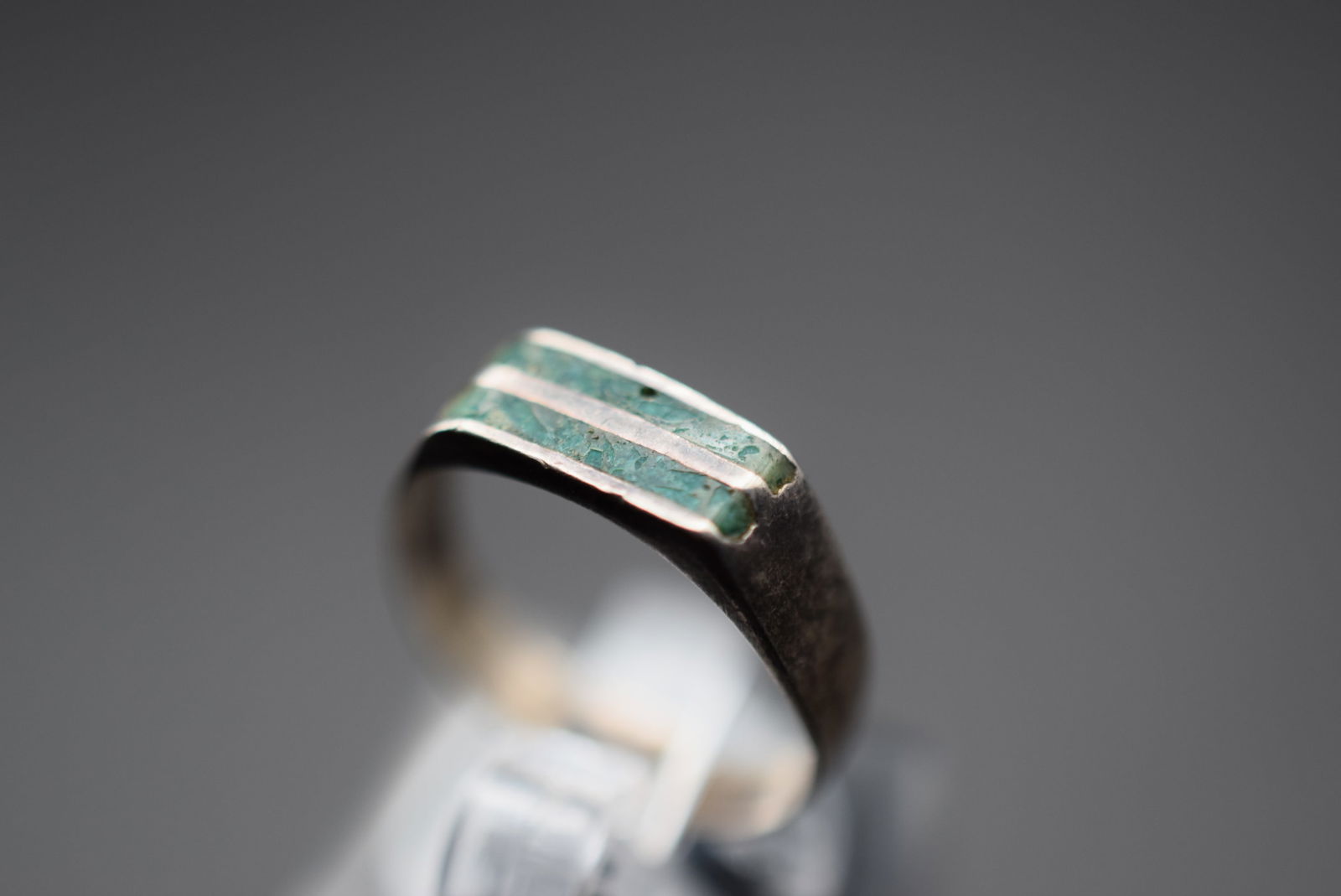 Turquoise Inlaid Mexico Sterling Silver 925 Ring Size 4.75 Lot 369 (1 of 5)