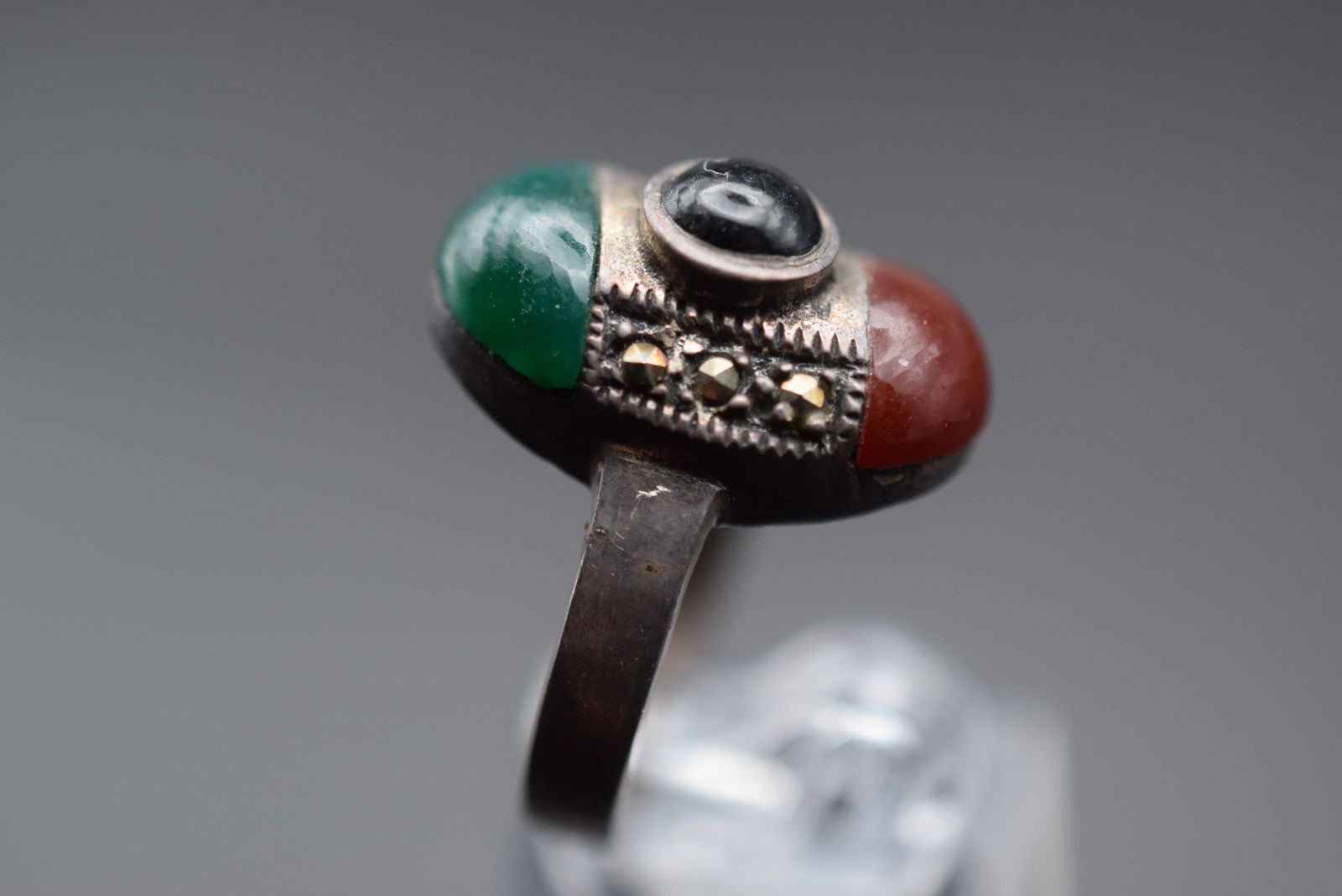 Carnelian Green Onyx Marcasite Sterling Silver 925 Ring Size 7.5 Lot 396 (1 of 6)