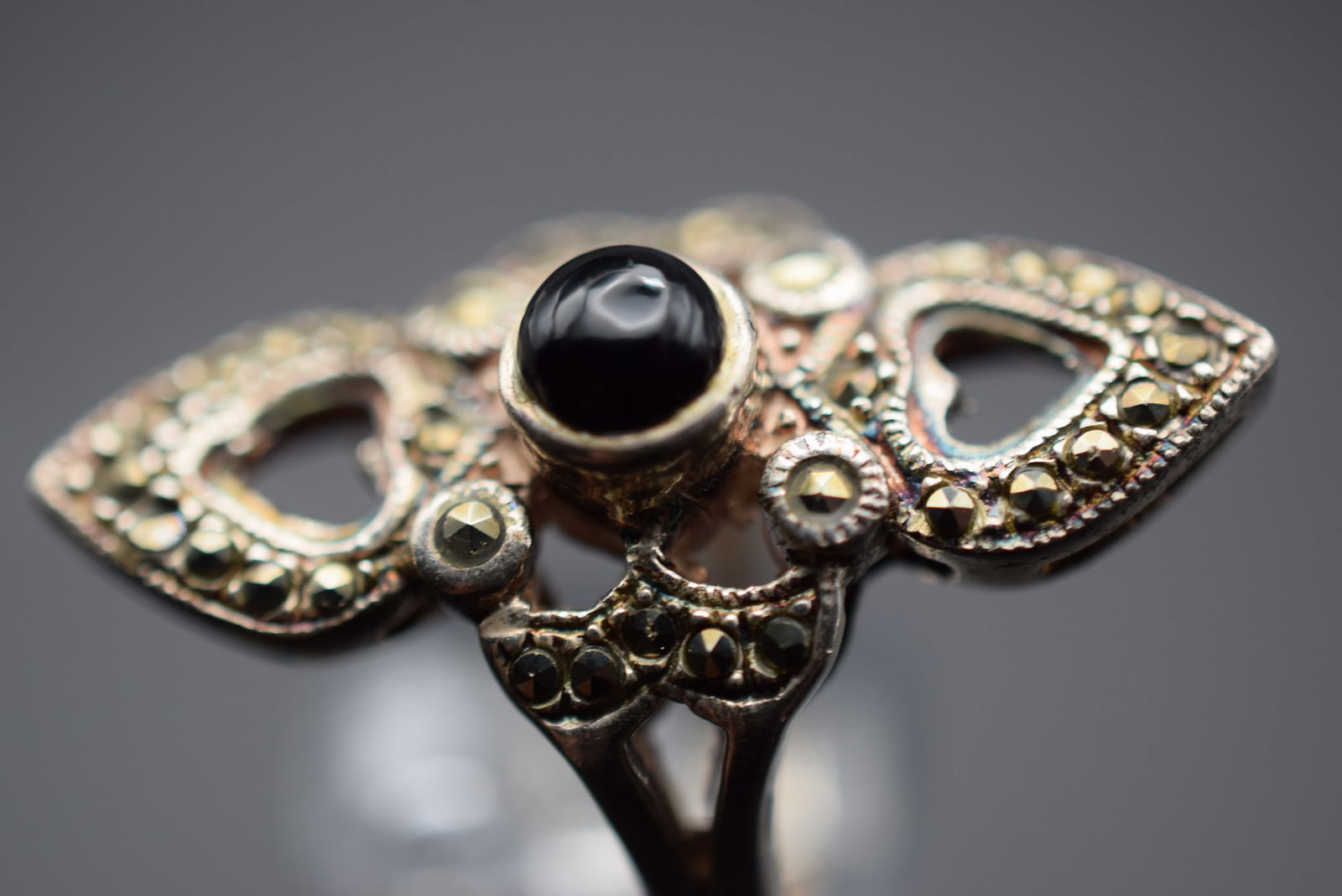 Onyx Marcasite Sterling Silver 925 Ring Size 7 Lot 416 (1 of 9)