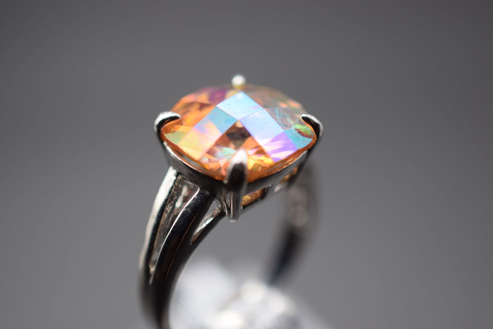 Huge Cocktail Stunner CZ Peach Sparkler Sterling Silver 925 Ring Size 9.25 Lot 424 (1 of 6)