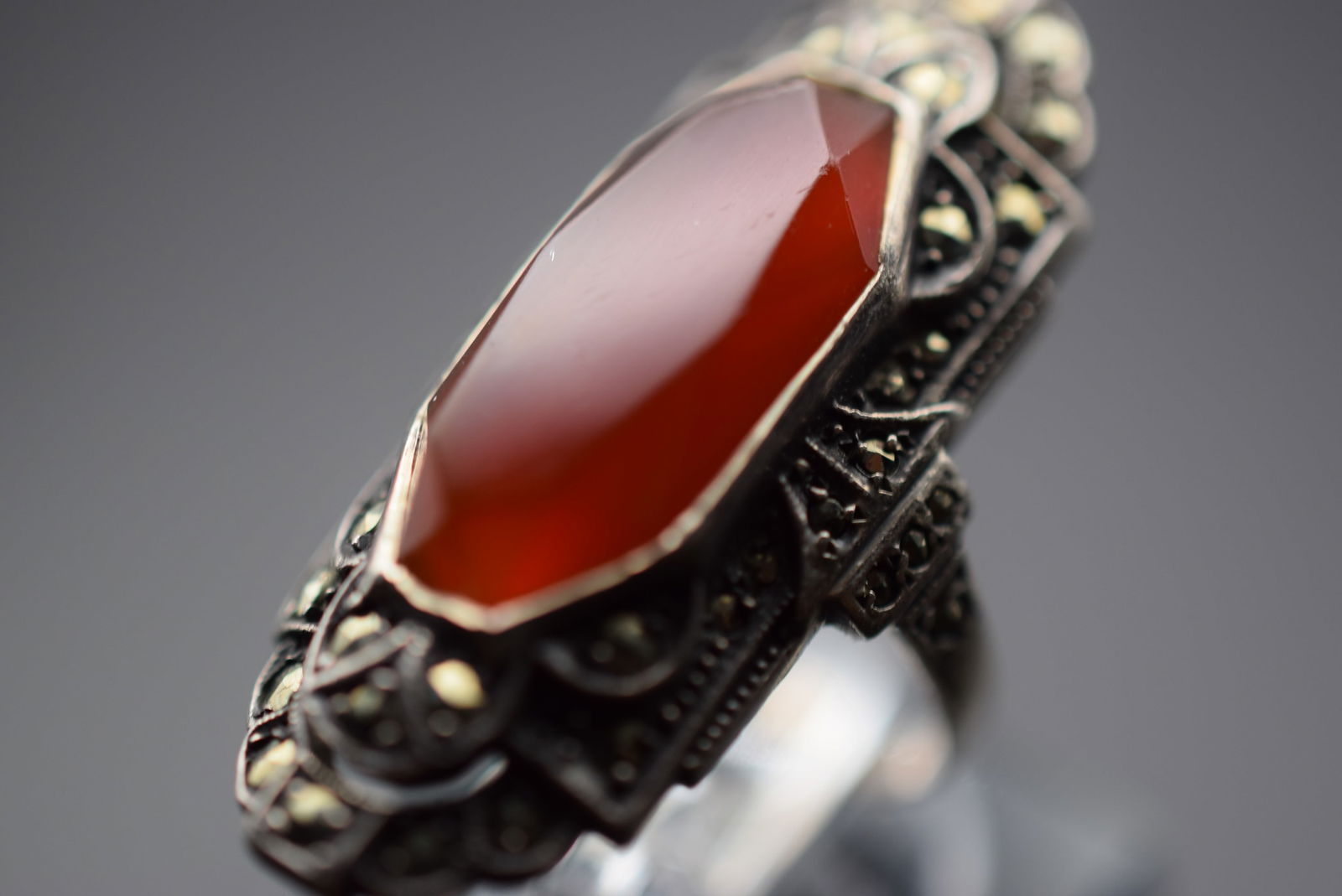 Germany Carnelian Marcasite Vintage Full Finger Sterling Silver 925 Ring Size 4.25 Lot 425 (1 of 8)