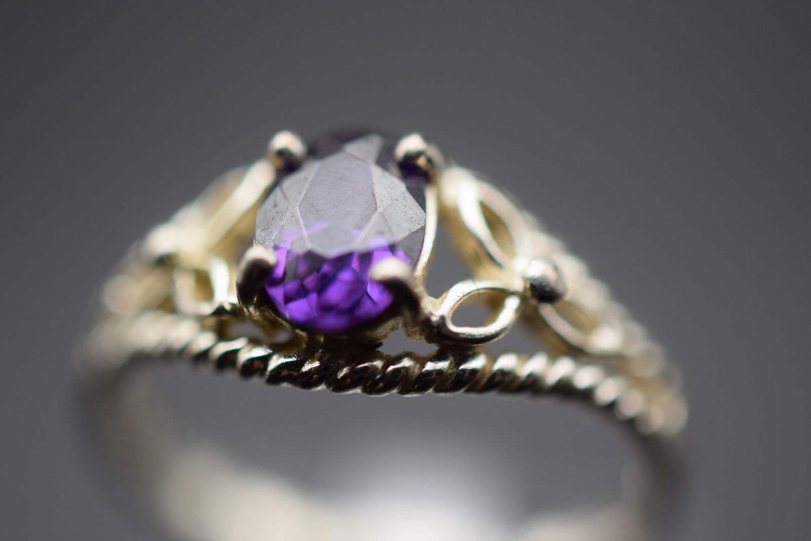 Purple CZ Flower Sterling Silver 925 Ring Size 7 Lot 444 (1 of 5)