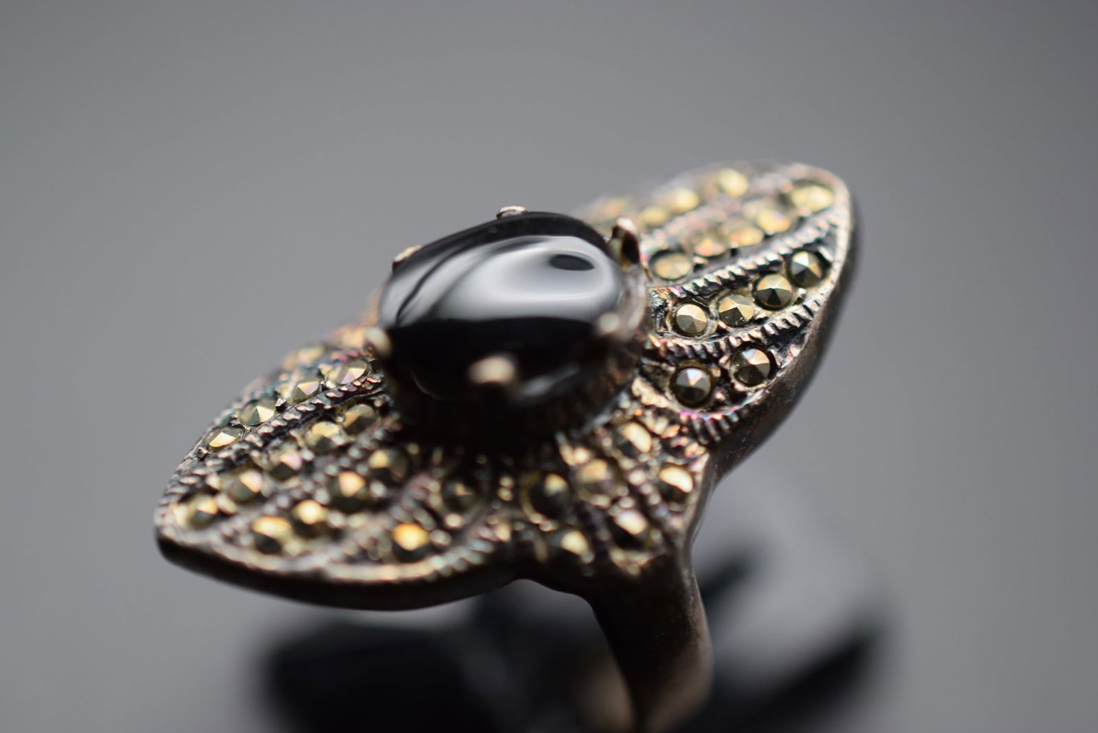 Onyx Marcasite Sterling Silver 925 Ring Size 5.5 Lot 458 (1 of 5)