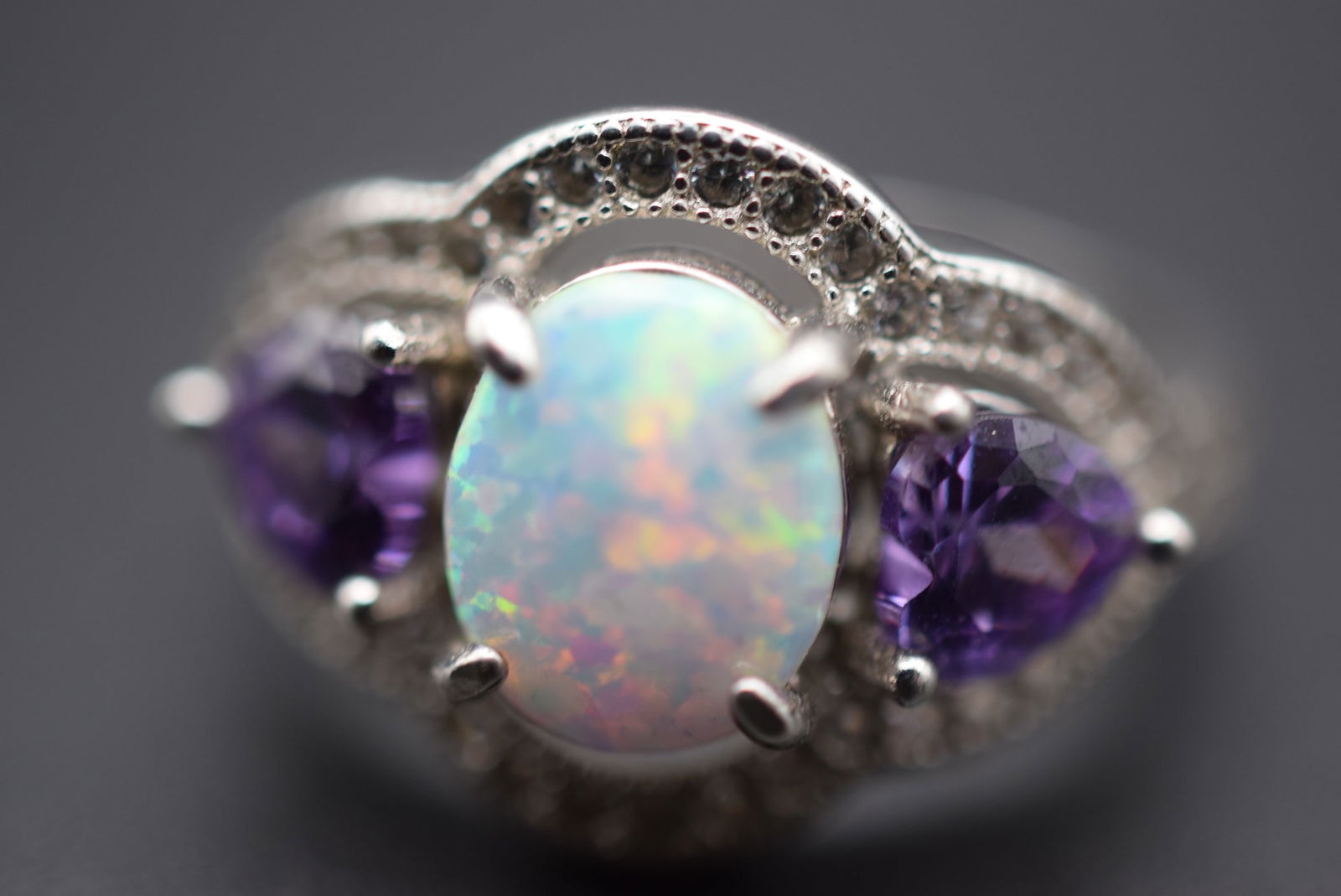 Opal CZ Cocktail Bling Sterling Silver 925 Ring Size 6 Lot 480 (1 of 6)