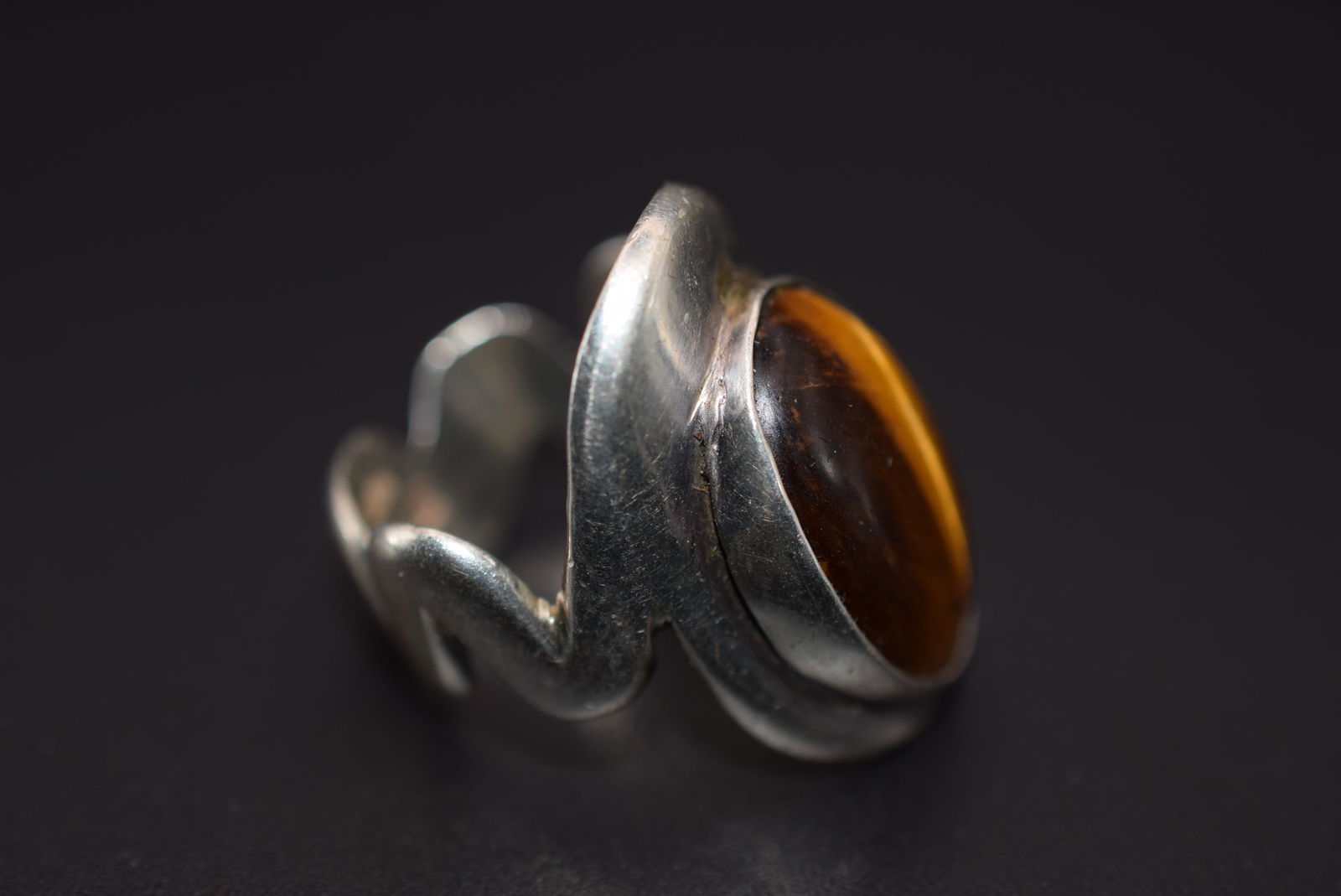WOW Tiger Eye Stone Wiggle Sterling Silver 925 Ring Size 7 Lot 536 (1 of 7)