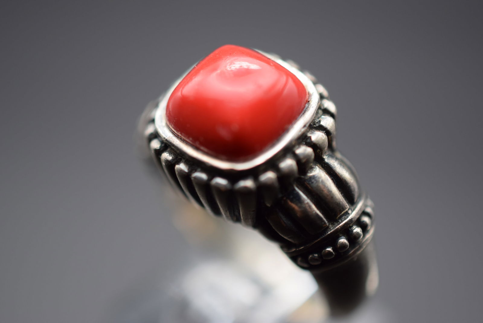 Ornate Red Synthetic Resin Stone Sterling Silver 925 Ring Size 8 Lot 537 (1 of 8)