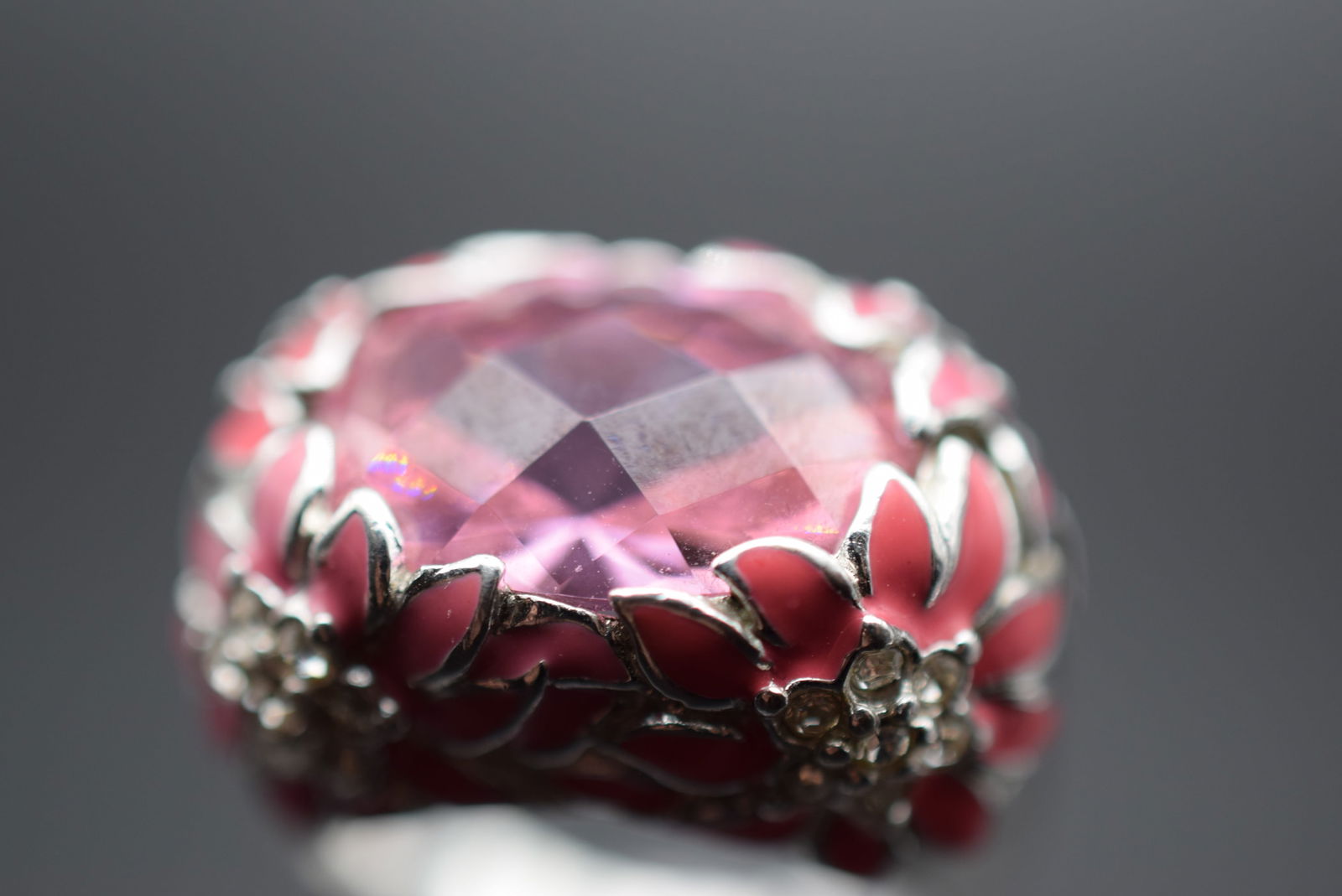 Pink Enamel Flowers Sterling Silver 925 Ring Size 7.75 Lot 560 (1 of 10)