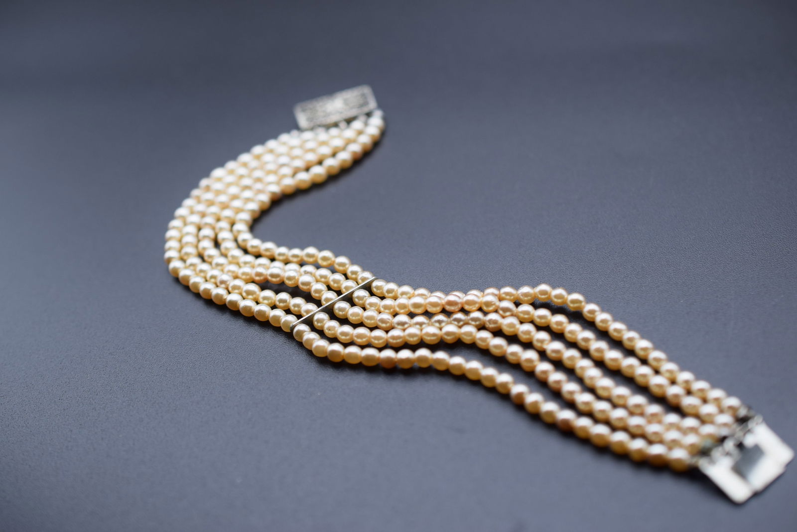 5 Strand 1940's Seed Pearl Bracelet Filigree Rhinestone Lot 592 (1 of 5)