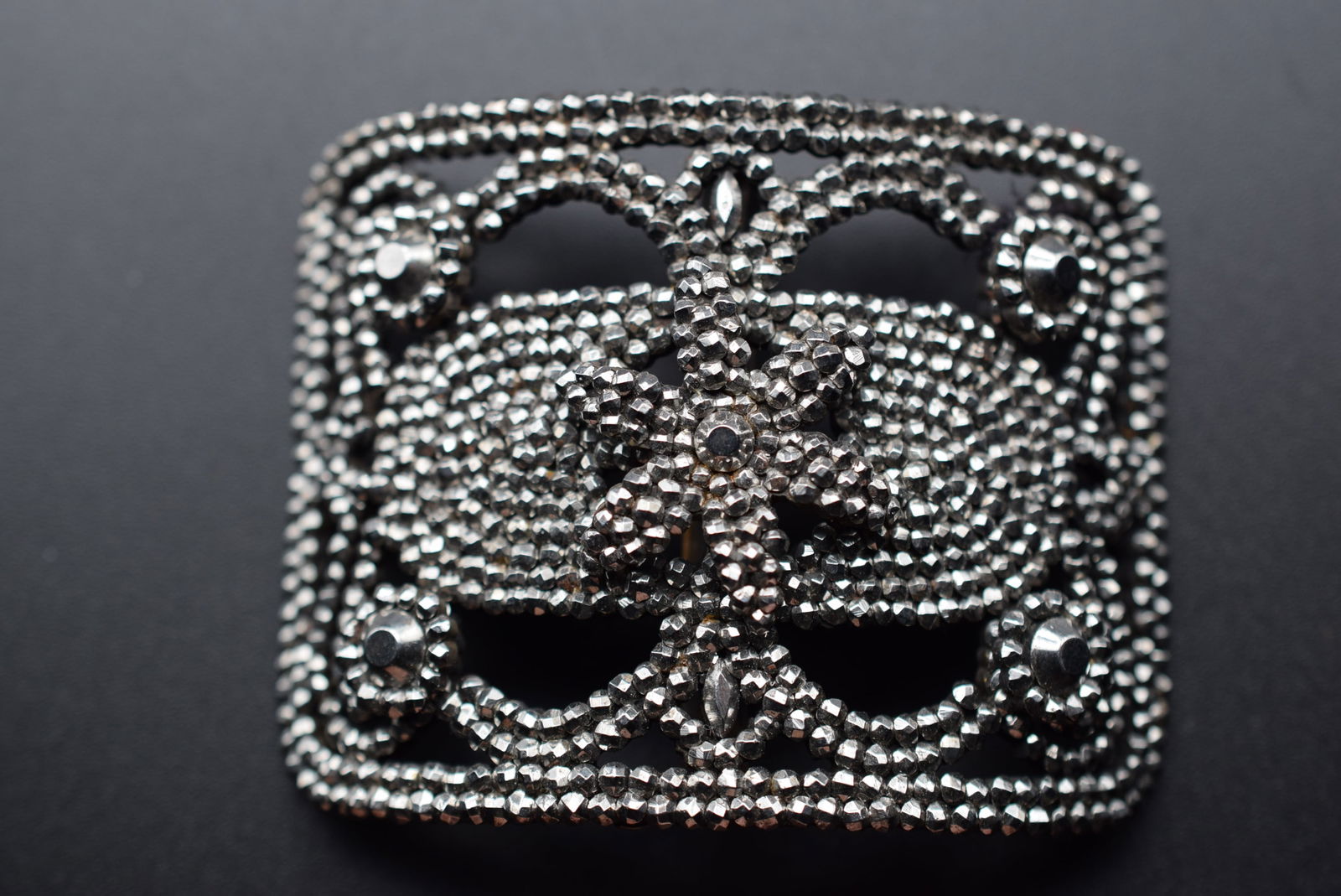 Cut Steel Faux Marcasite Brooch Pin French Vintage Signed Lot# DG 605 (1 of 4)