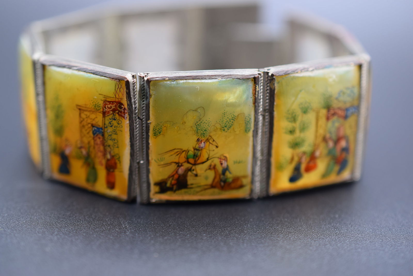 Iran Persian Story Bracelet Hand Painted on Mother Pearl Vintage Lot# DG 616 (1 of 6)