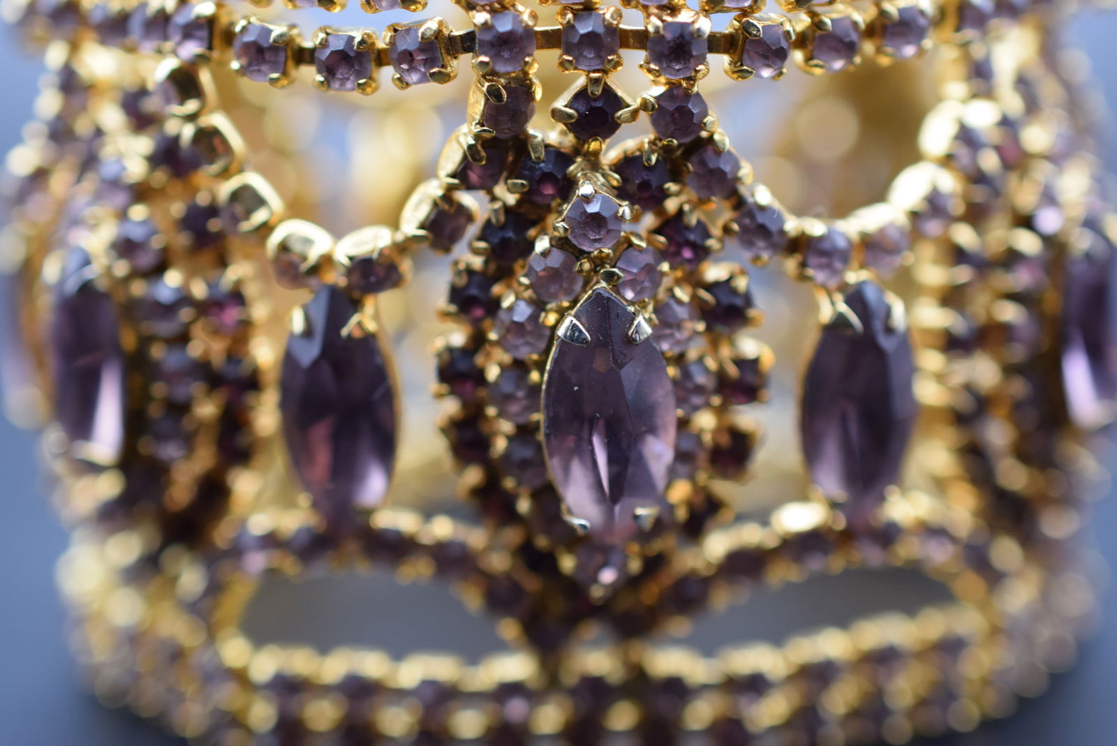 Purple Cuff Bracelet Rhinestone 2" WIDE ! 1940's Vintage Lot# DG 618 (1 of 10)