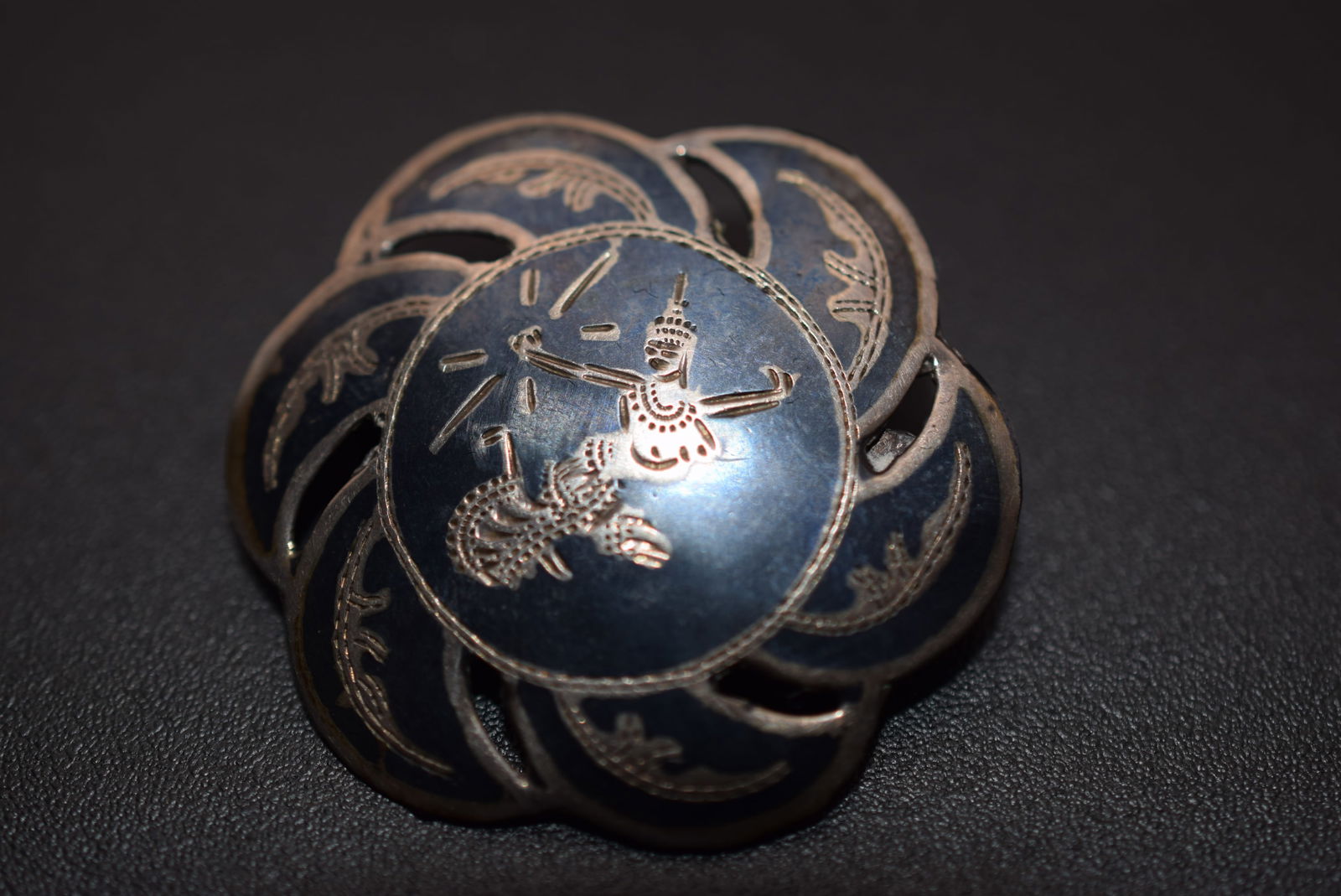 Vintage Brooch Pin Sterling Silver 925 Siam Damascene Niello Lot 648 (1 of 3)