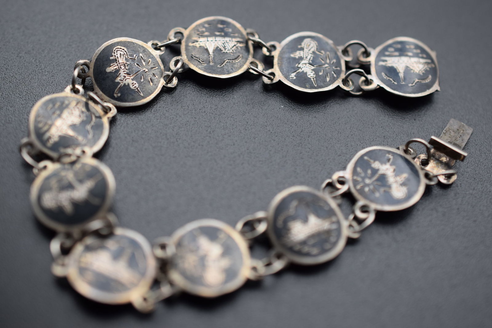 Siam Niello Vintage Sterling Silver 925 Rare Bracelet Different Scenes Lot 649 (1 of 5)