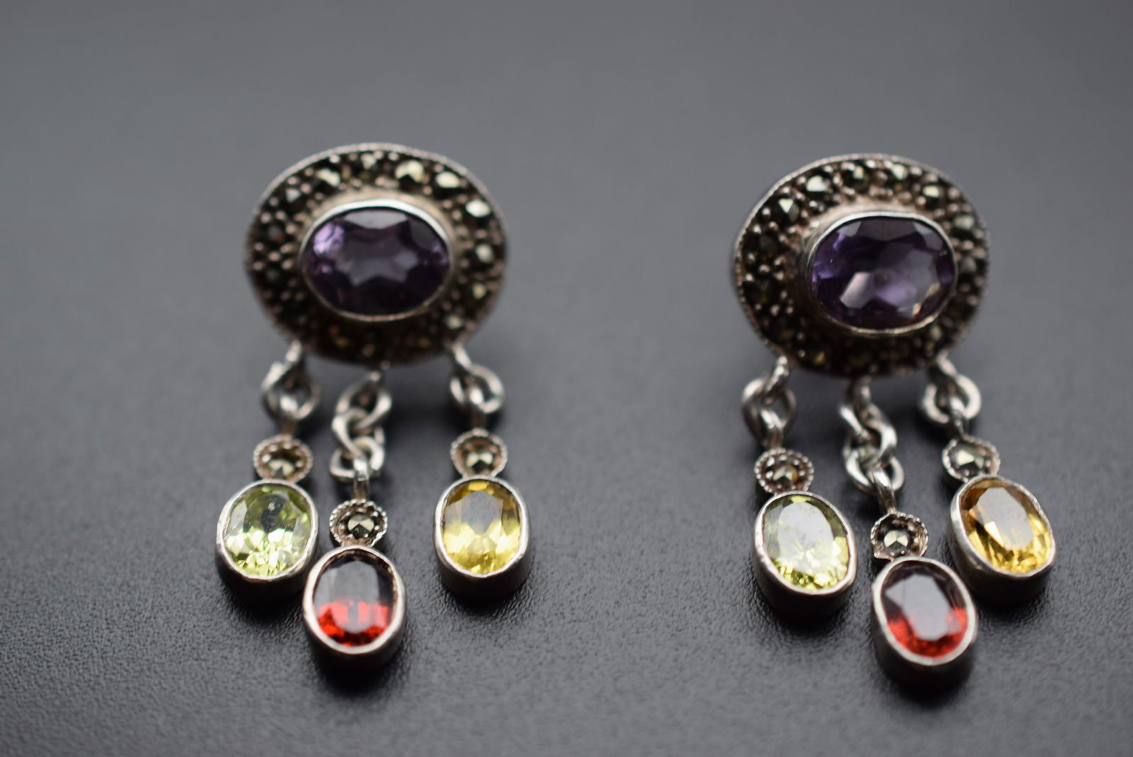 Marcasite CZ GEMS Pierced Earrings Sterling Silver 925 Lot 653 (1 of 4)