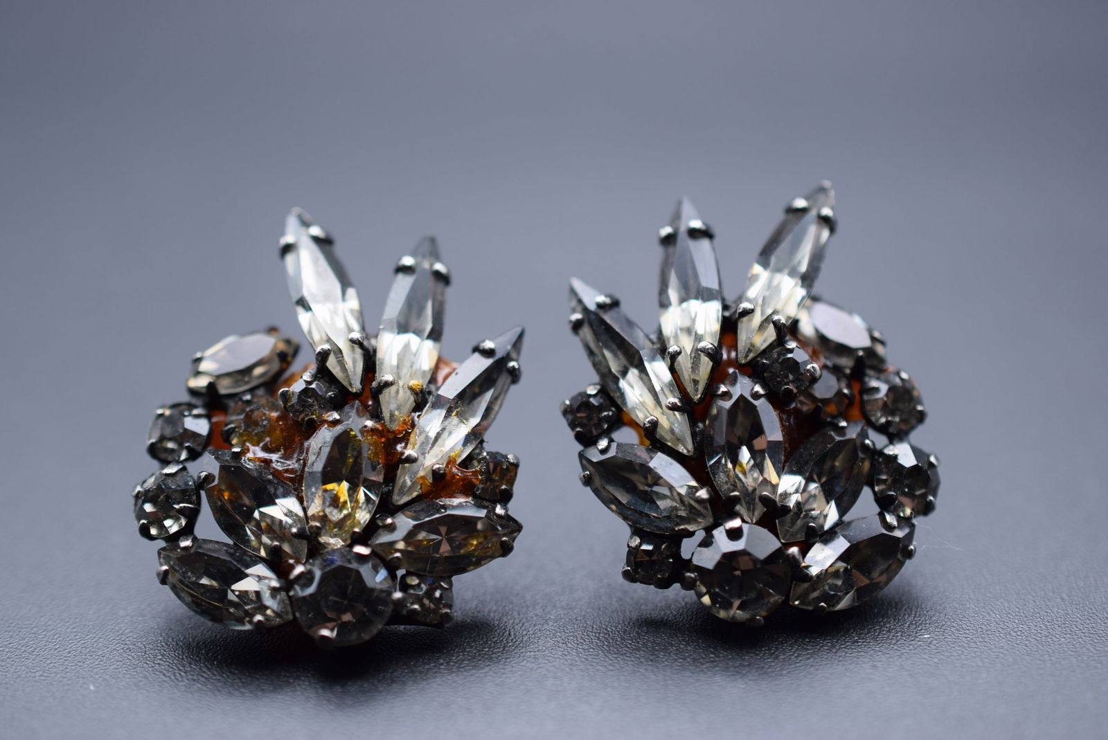 Sherman Rhinestone Converted tp Pierced Earrings Vintage 1940's Lot# DG 665 (1 of 2)