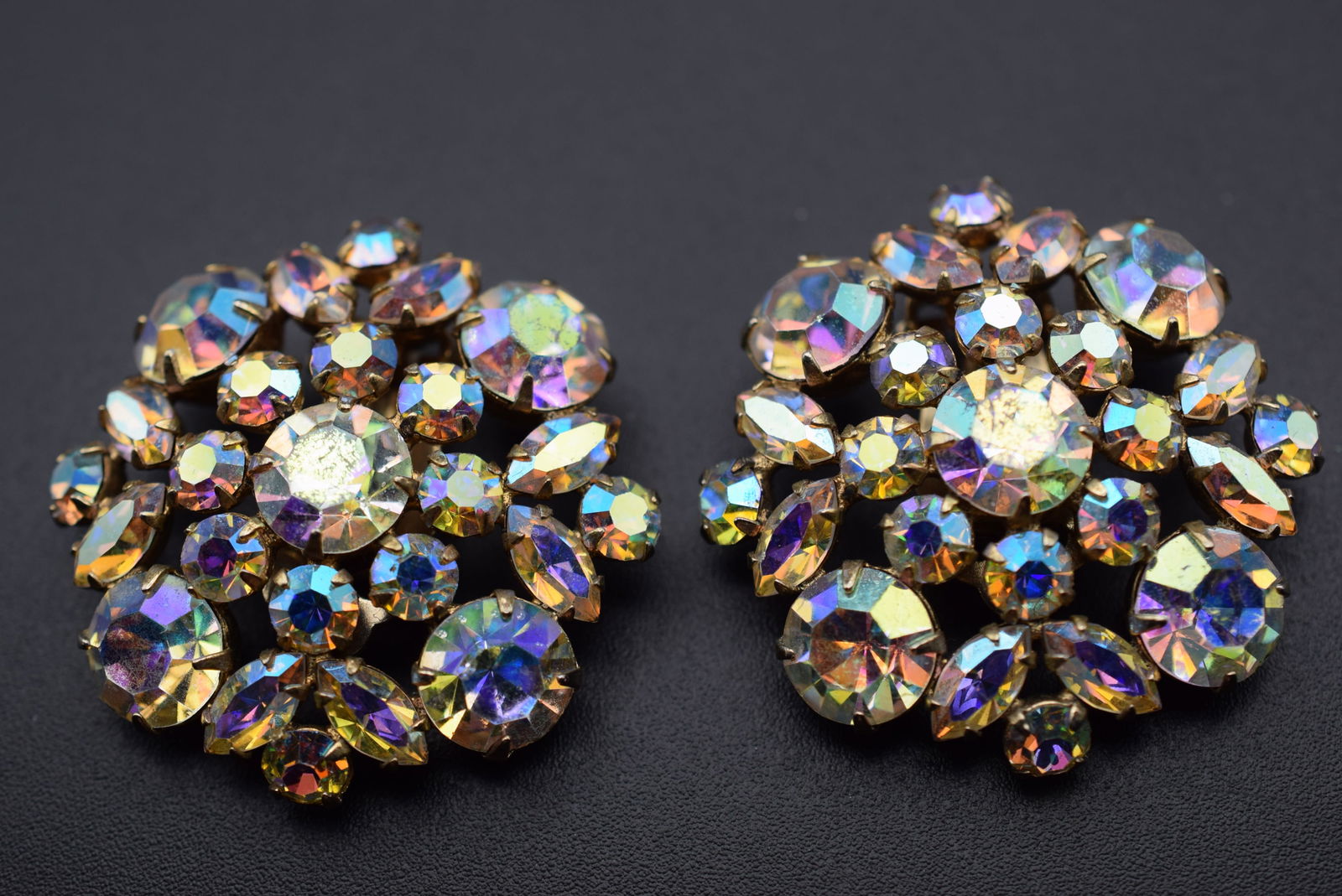 Sherman Rhinestone Vintage Clip Signed Earrings Vintage 1940's Lot# DG 673 (1 of 3)