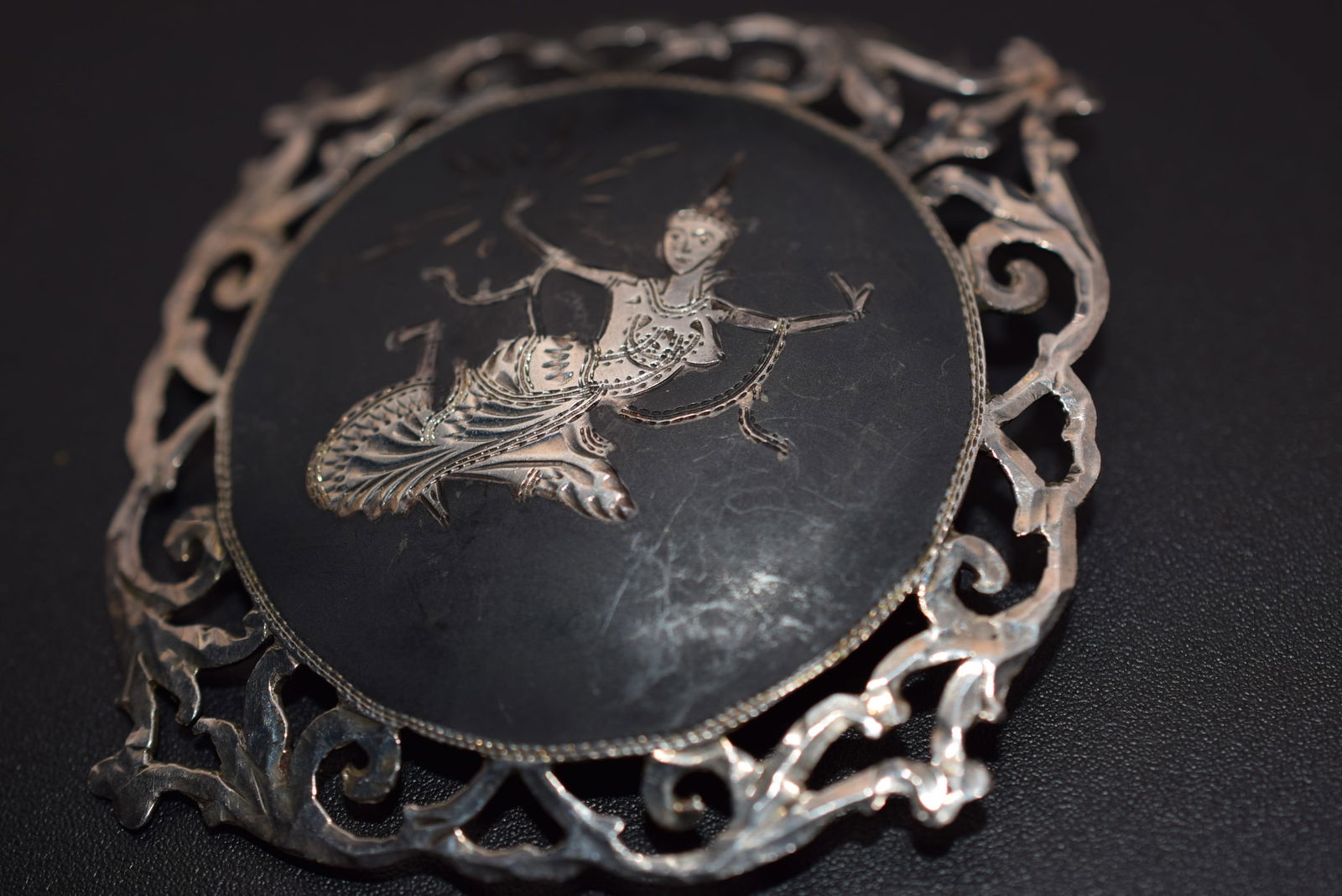 Vintage Brooch Pin Sterling Silver 925 Siam Damascene Niello Lot 693 (1 of 3)