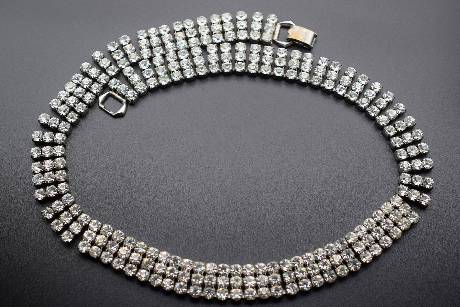 Rhinestone 19" Vintage Triple Row Necklace Lot# DG 731 (1 of 4)