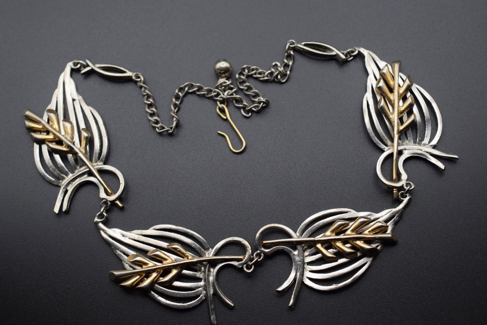 1970's Silver gold leaves Necklace Vintage Lot# DG 754 (1 of 3)