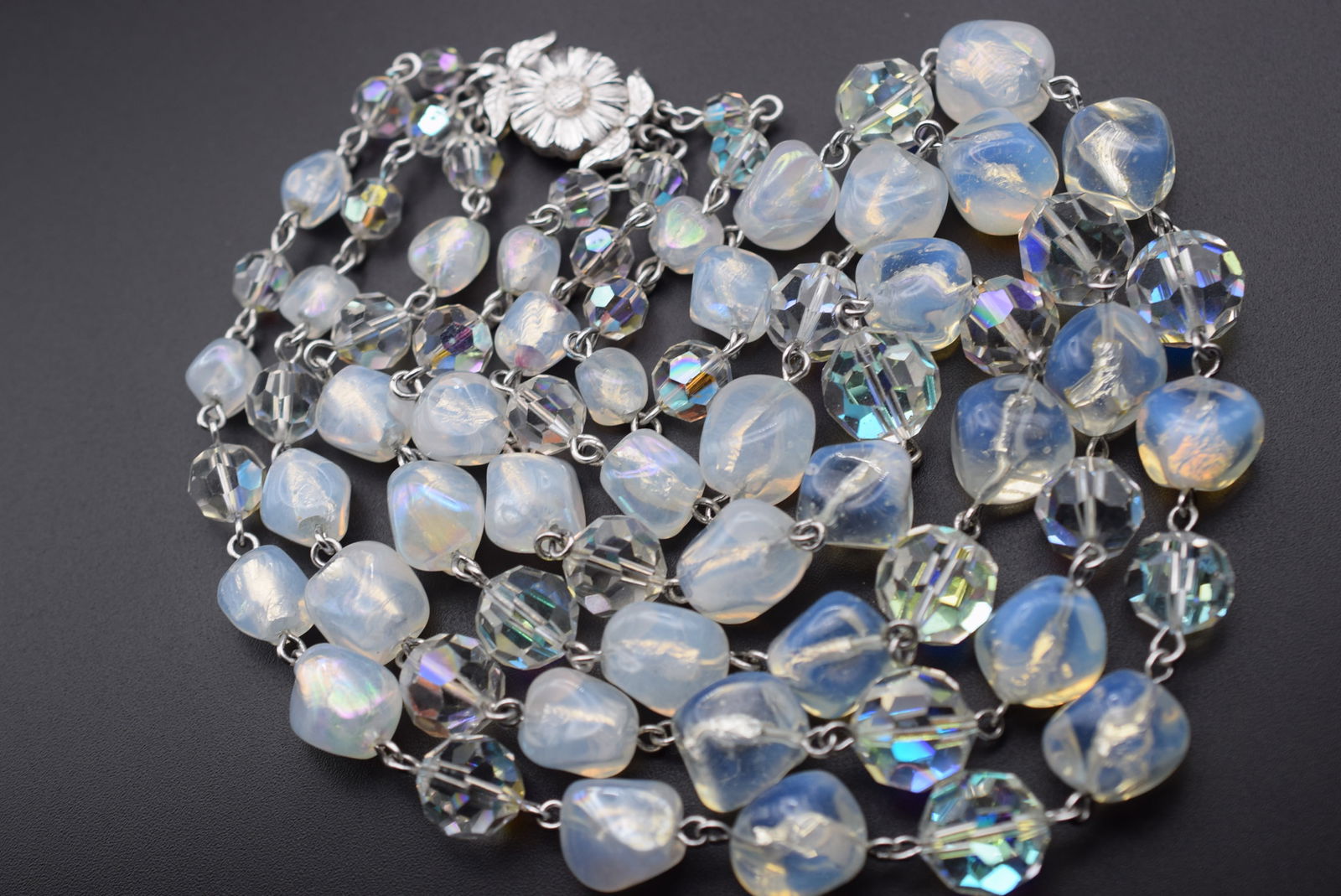 Sherman Rare Moonstone Signed Triple Crystal Beauty Necklace Vintage 1940's Lot 761 (1 of 6)