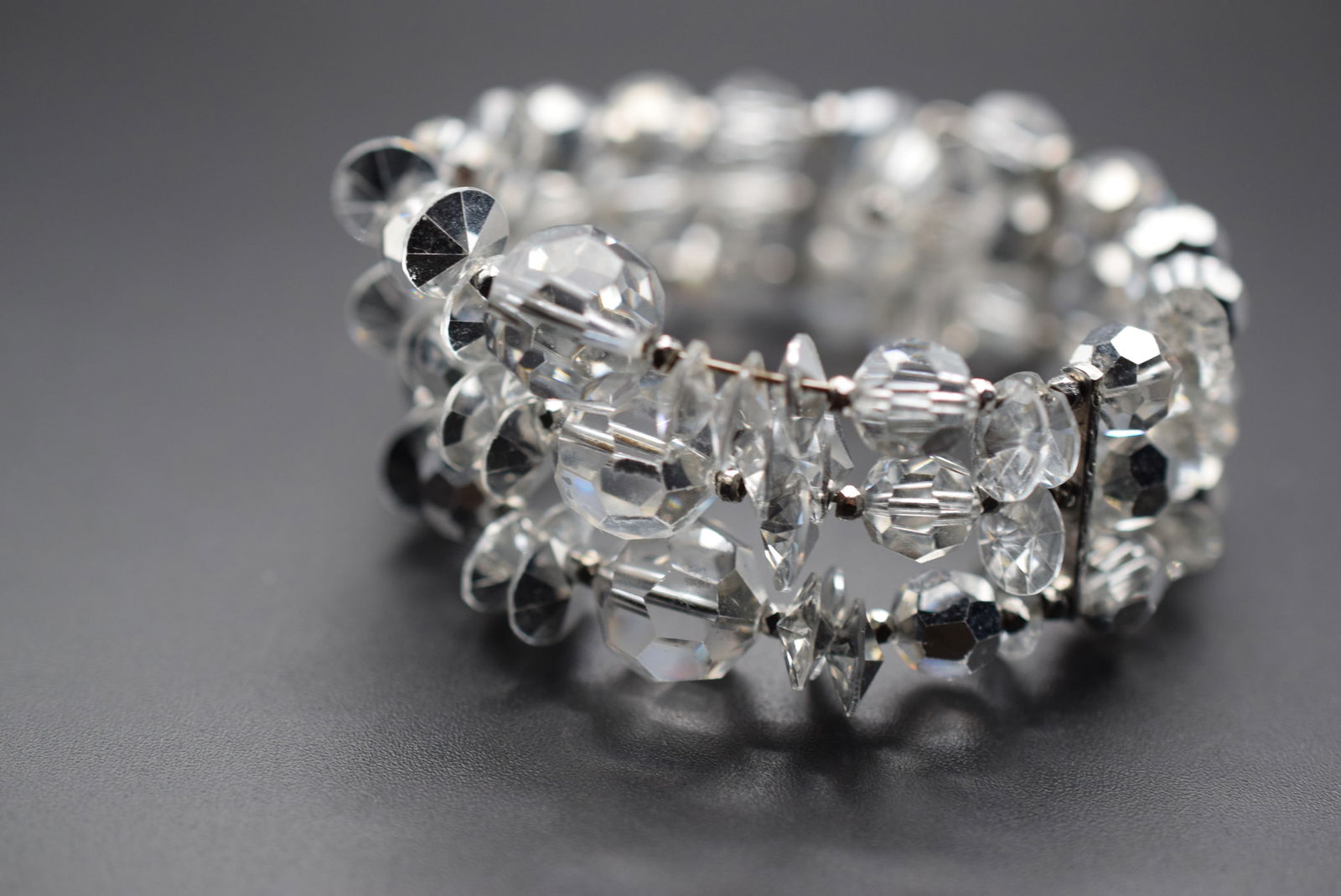 Sherman Memory Wire Triple Strand Crystal Vintage 1950's Bracelet Lot 811 (1 of 3)