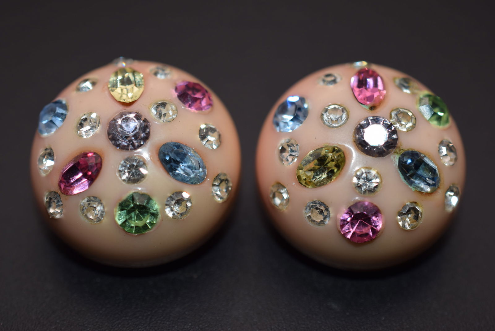 Wow Pink Celluloid Rhinestone 1940's Clip Earrings Lot# DG 859: Wow Pink Celluloid Rhinestone 1940's Clip Earrings Vintage