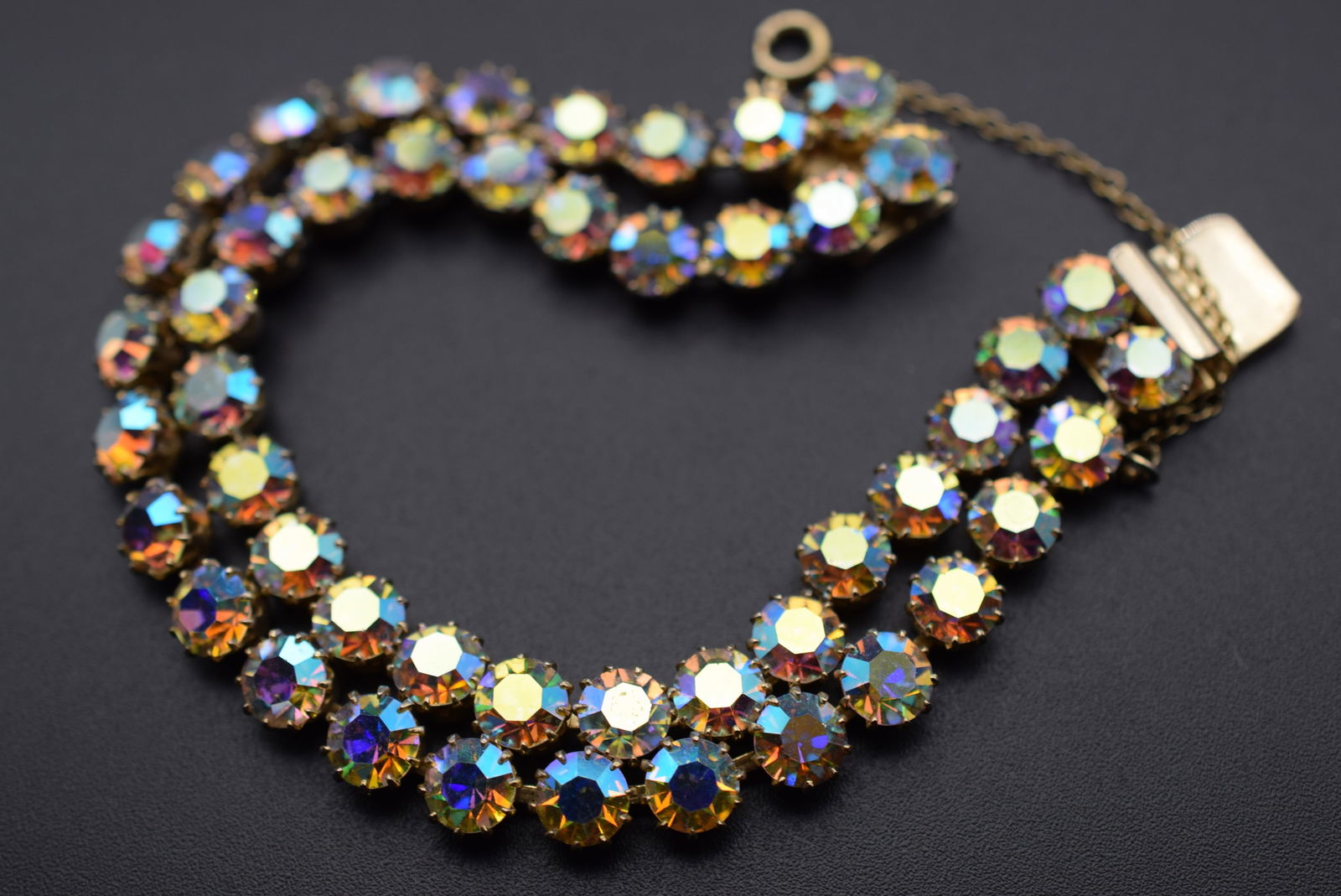 Sherman Double Row Rhinestone Vintage Signed 1940's Bracelet Lot DG 881: Sherman Double Row Rhinestone Vintage Signed 1940's Bracelet measures 7 1/4" x 5/8" signed on the clasp