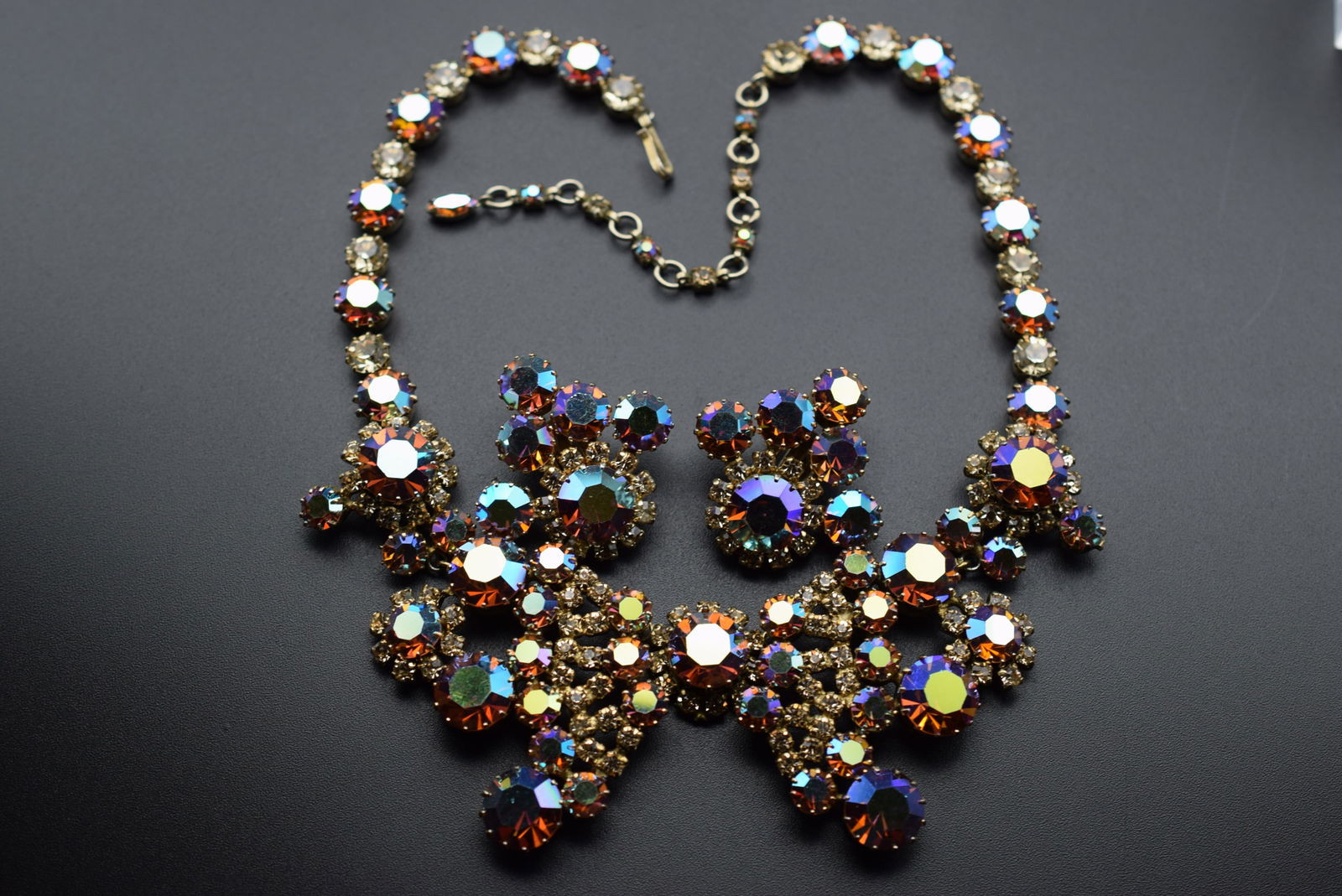 Sherman Stunning Rhinestone Bib Necklace Clip Earrings 1940's Vintage Lot# DG 900 (1 of 5)