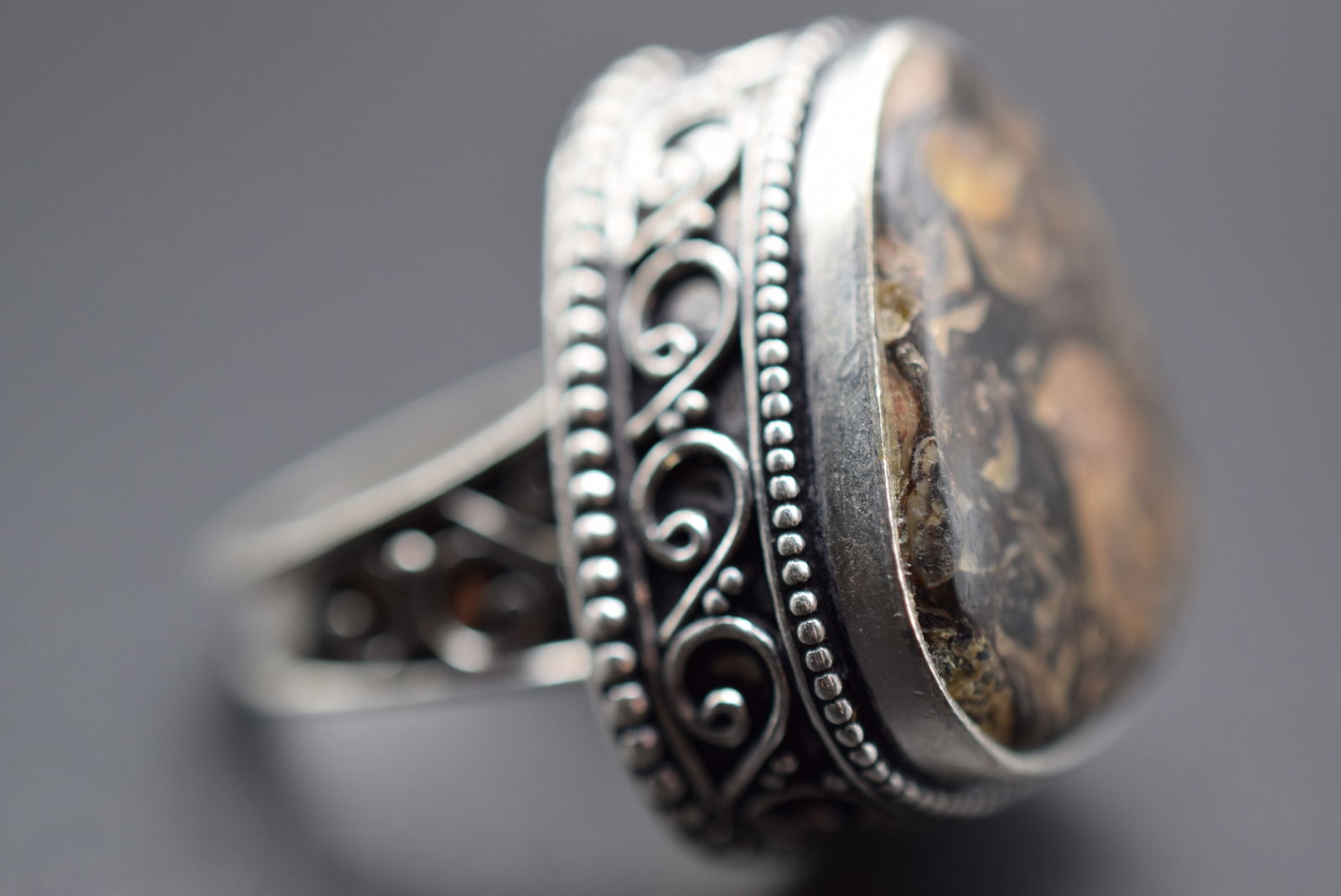 Turritella Fossil Natural Gemstone Sterling Ring Size 7.75 Lot# DG 902 (1 of 6)