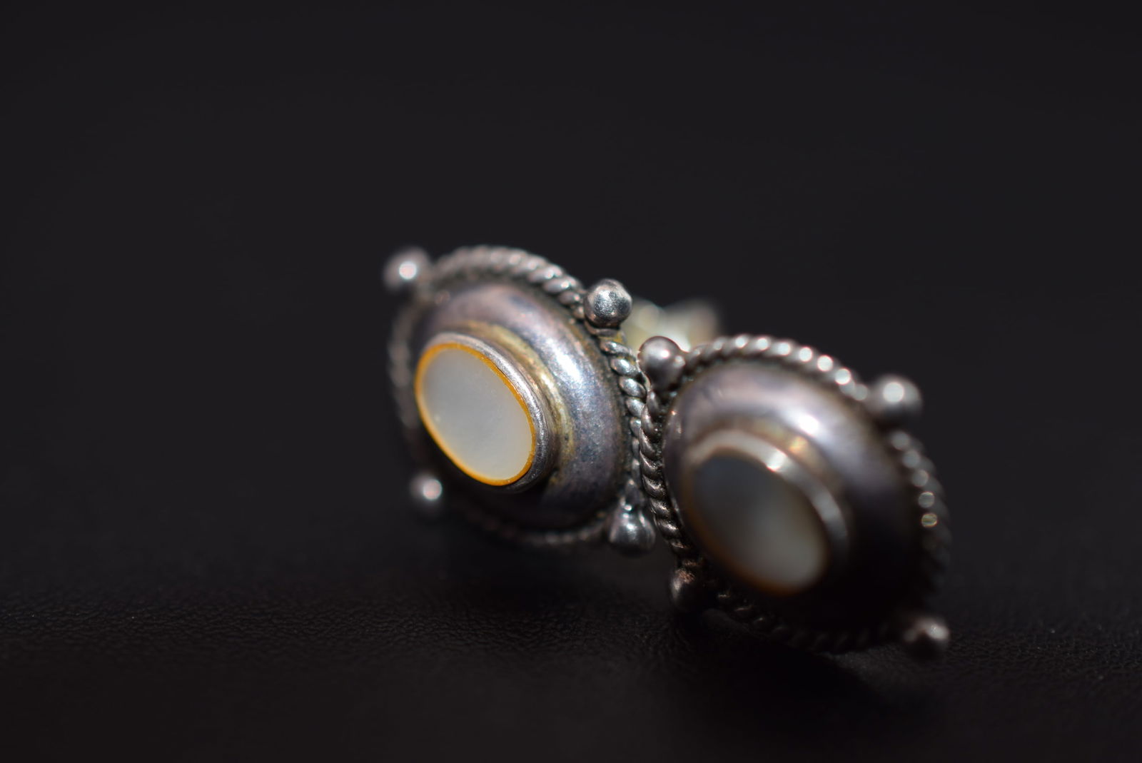 Berber Stud MOP Mother of Pearl Sterling Silver 925 Pierced Earrings Lot 922: Berber Stud MOP Mother of Pearl Sterling Silver 925 Pierced Earrings Weighs 1.92 grams measures 1/2" x 3/8" signed 925 on butterfly backings