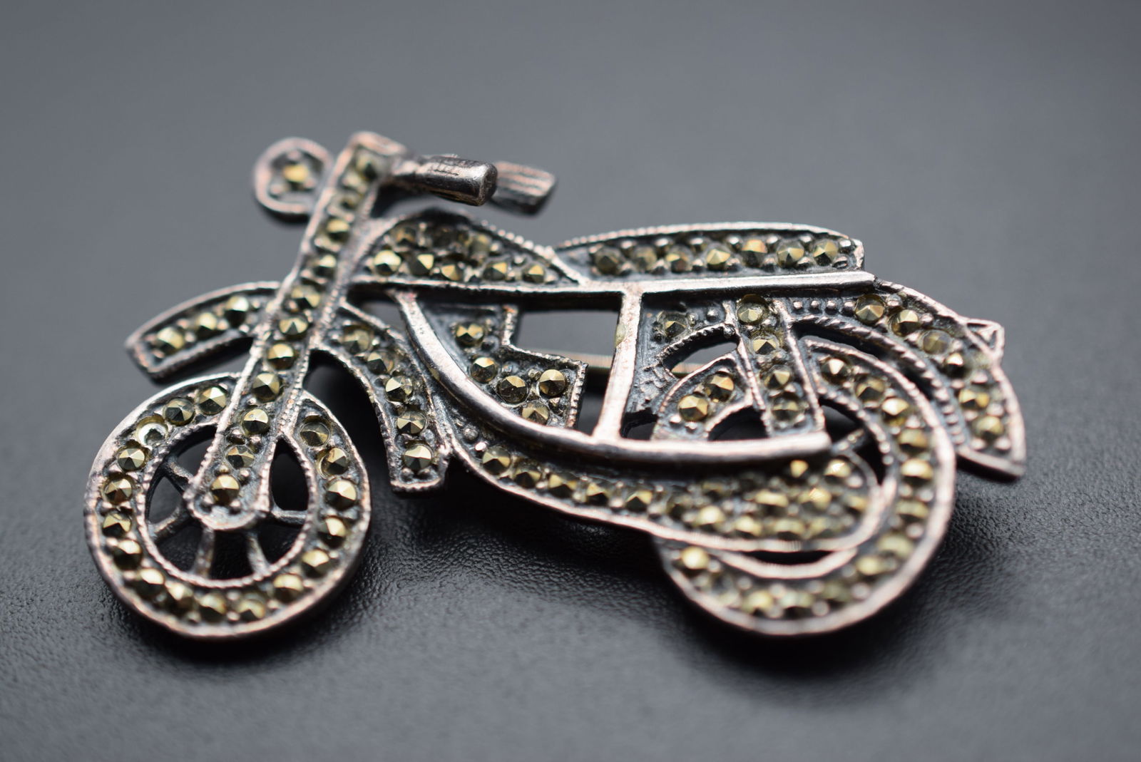 Marcasite Motorcycle Biker Brooch Pin Sterling Silver 925 Brooch Pin Lot 932 (1 of 3)