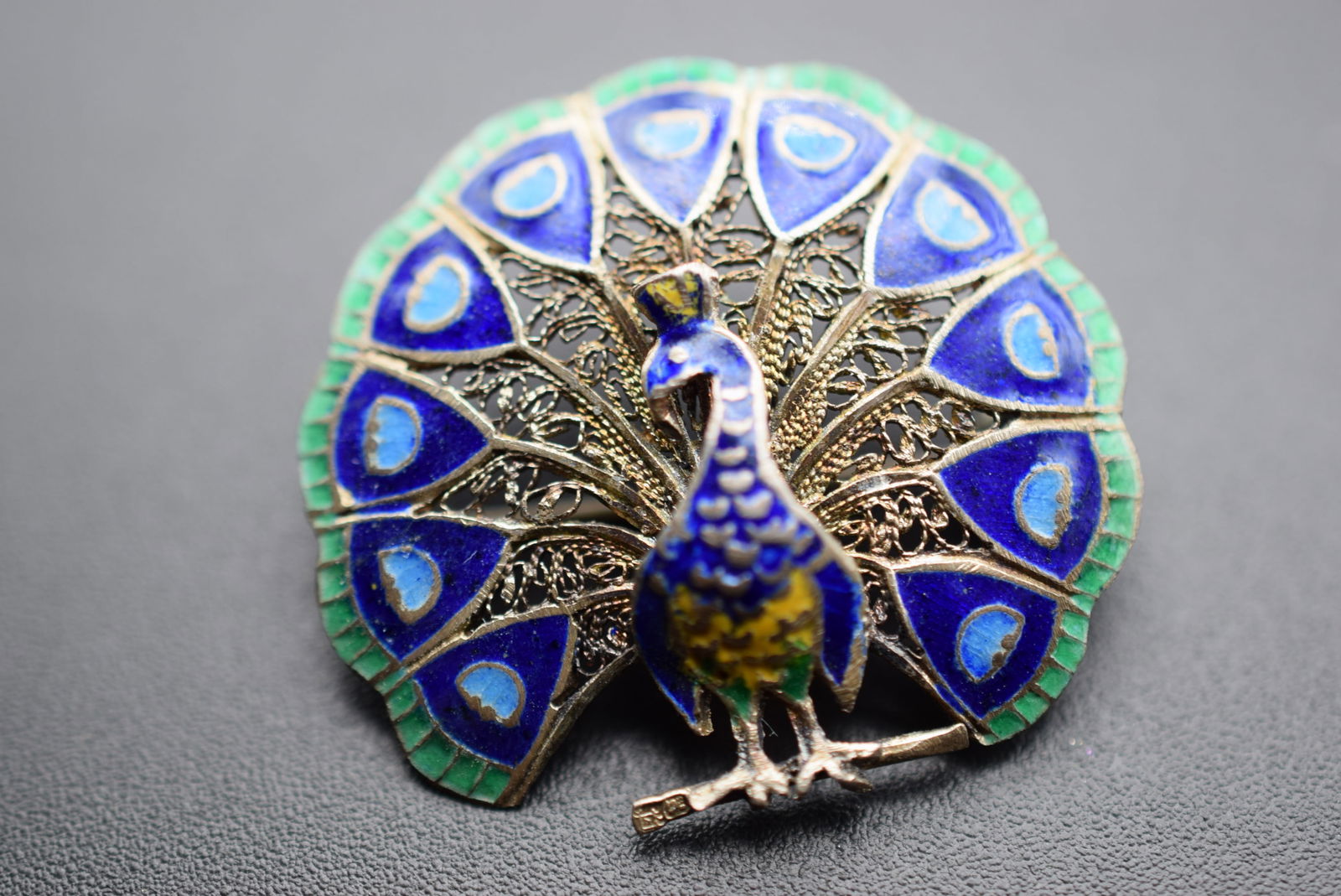 Sterling Silver Filigree Enamel Peacock Brooch Pin Vintage Lot# DG 940 (1 of 3)