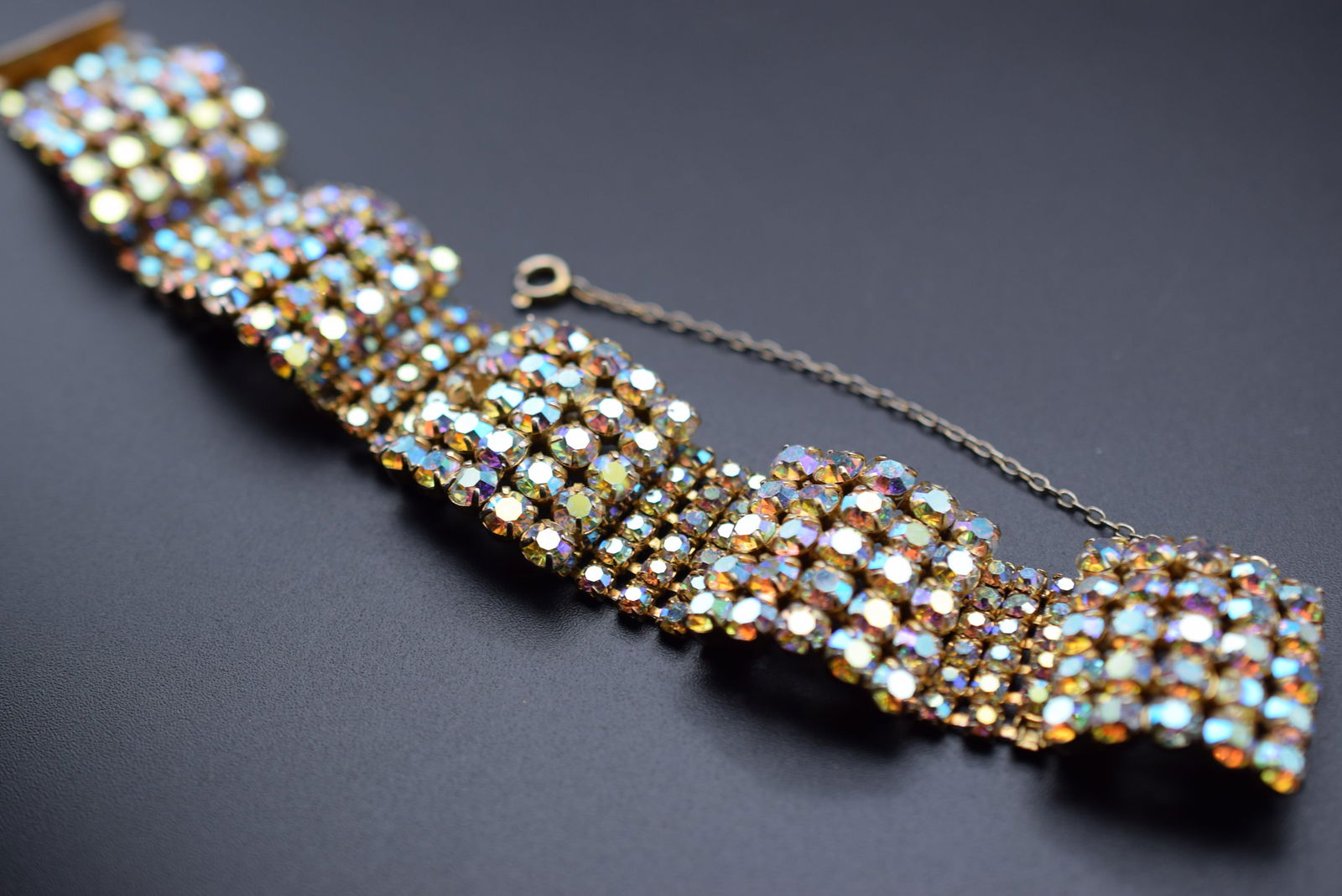 Jay Kel Original Vintage Rhinestone 3D Rigid Cuff Bracelet 1940's Lot 954: Jay Kel Original Vintage Rhinestone 3D Rigid Cuff Bracelet 1940's measures 7" x 1" signed Jay Kel Original