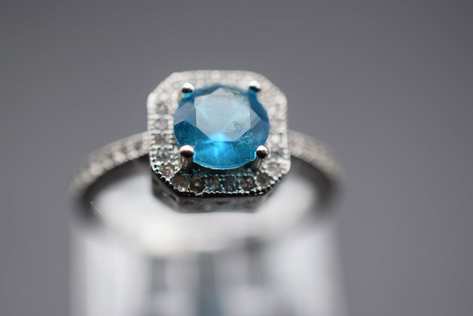 Aqua CZ Sterling Silver 925 Ring Size 6.75 Lot# DG 965 (1 of 4)