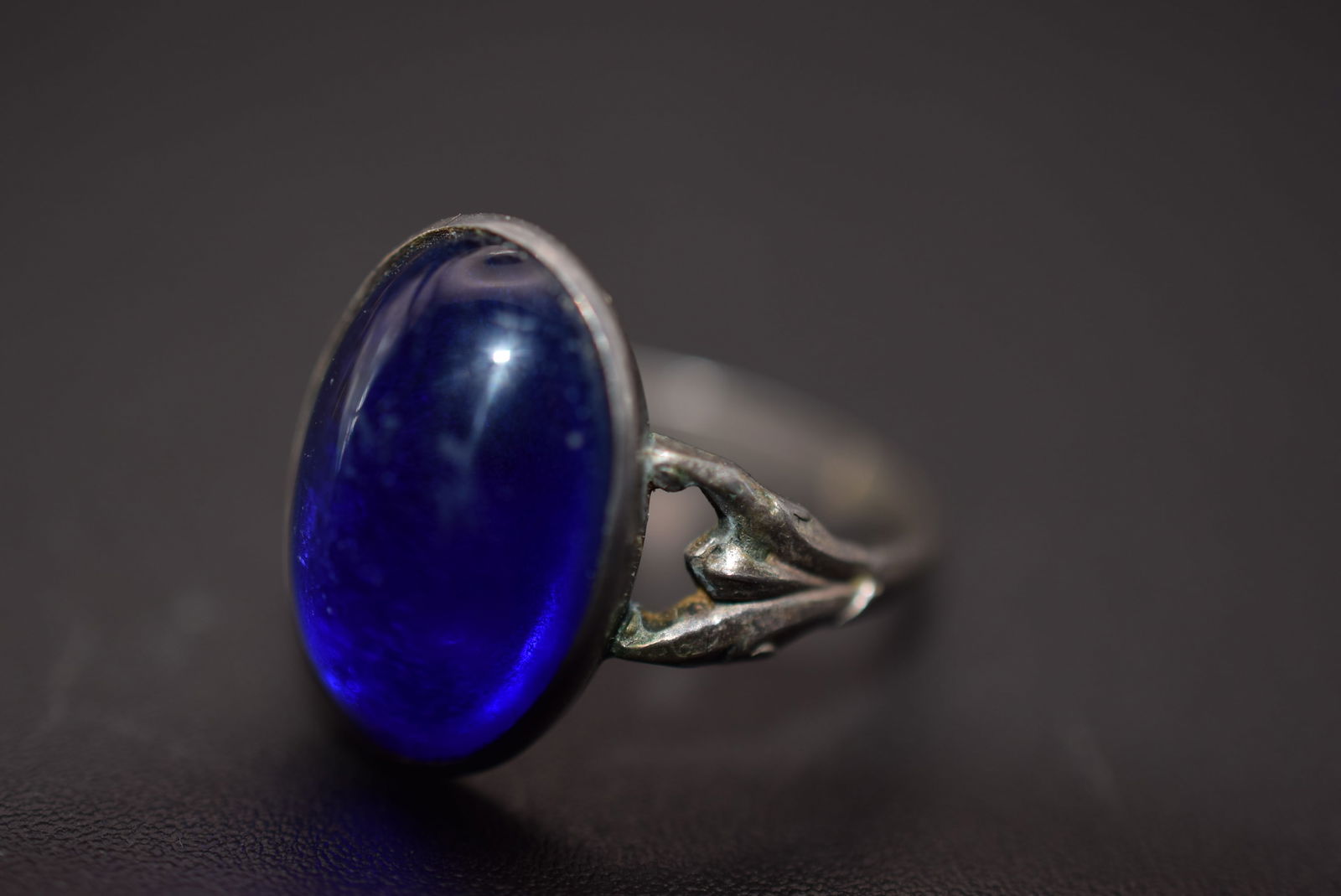 Cobalt Blue Glass Vintage 1950's Sterling Silver 925 Ring Size 6.25 Lot 968 (1 of 3)