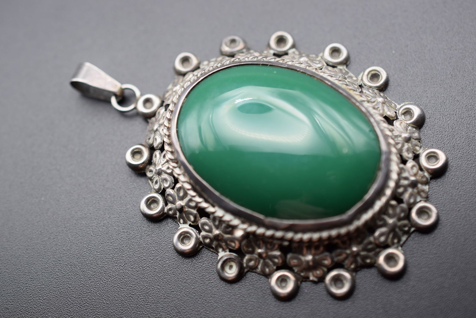 HUGE old Mexico Eagle 3 Sterling Pendant Green Stone Vintage Lot# DG 985 (1 of 2)