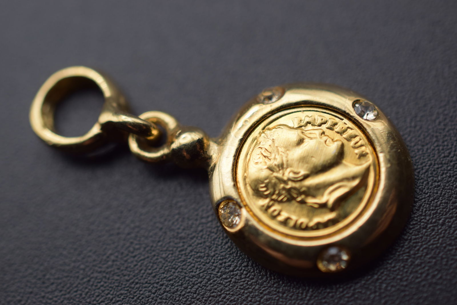 Napolean Cameo Pendant Charm Rhinestone Lot# DG 1008: Napolean Cameo Pendant Charm Rhinestone Measures 5/8" in diameter plus the bale