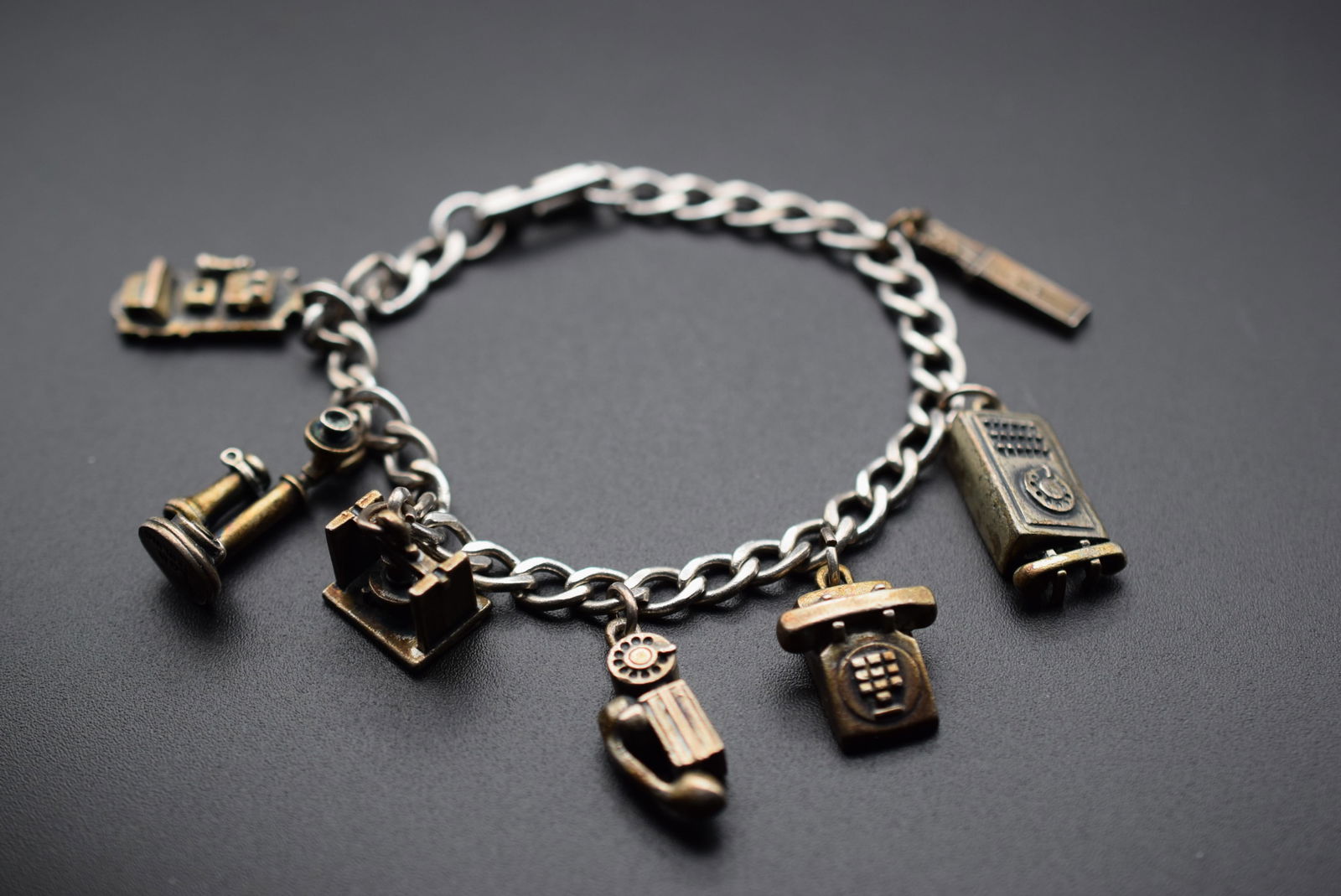 RARE History of Telephones Charm Bracelet Sterling Silver 925 Vintage Lot 1185 (1 of 6)