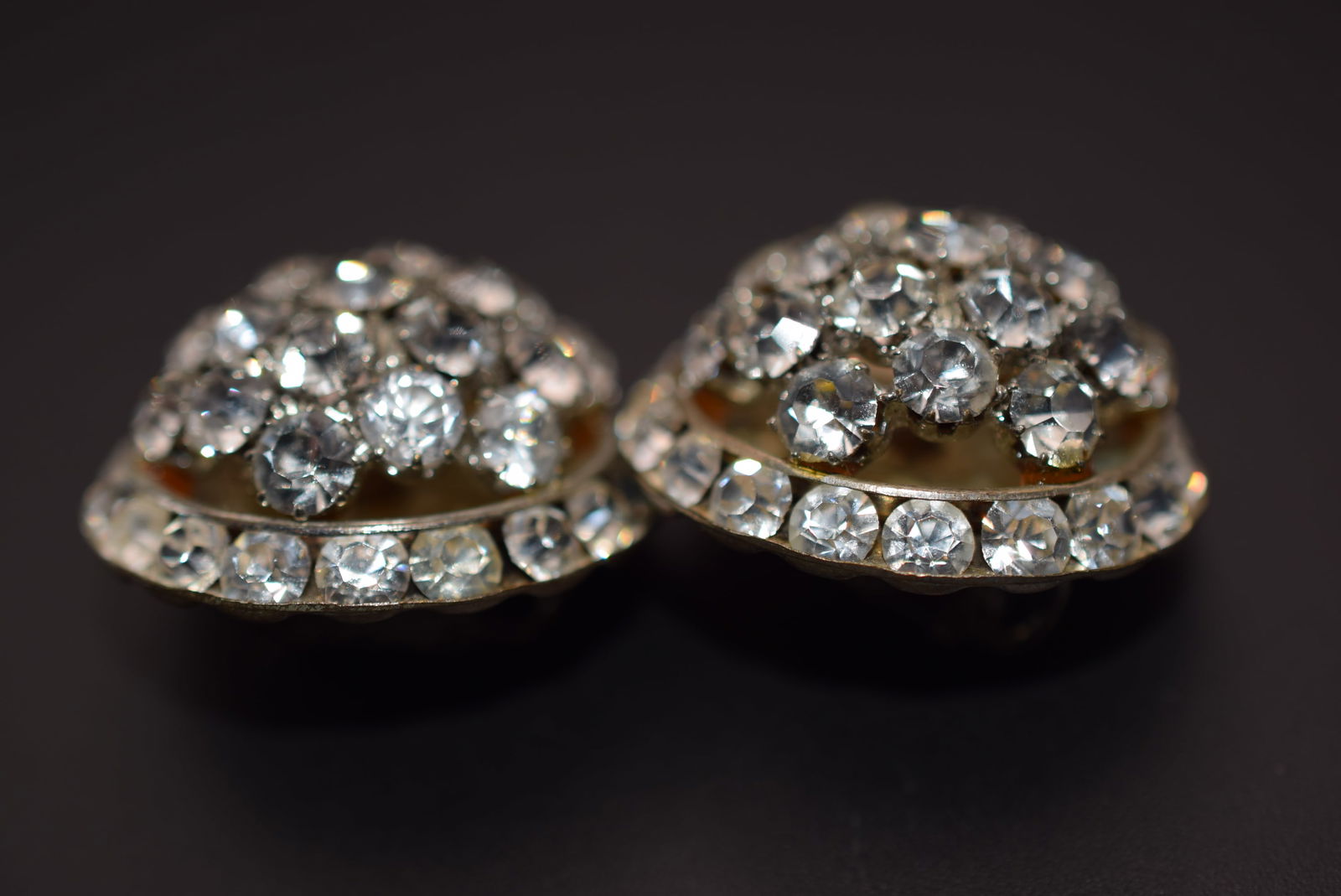 Dome Rhinestone Vintage 1940's Clip Earrings Lot 1209: Dome Rhinestone Vintage 1940's Clip Earrings measures 1 1/4" in Diameter