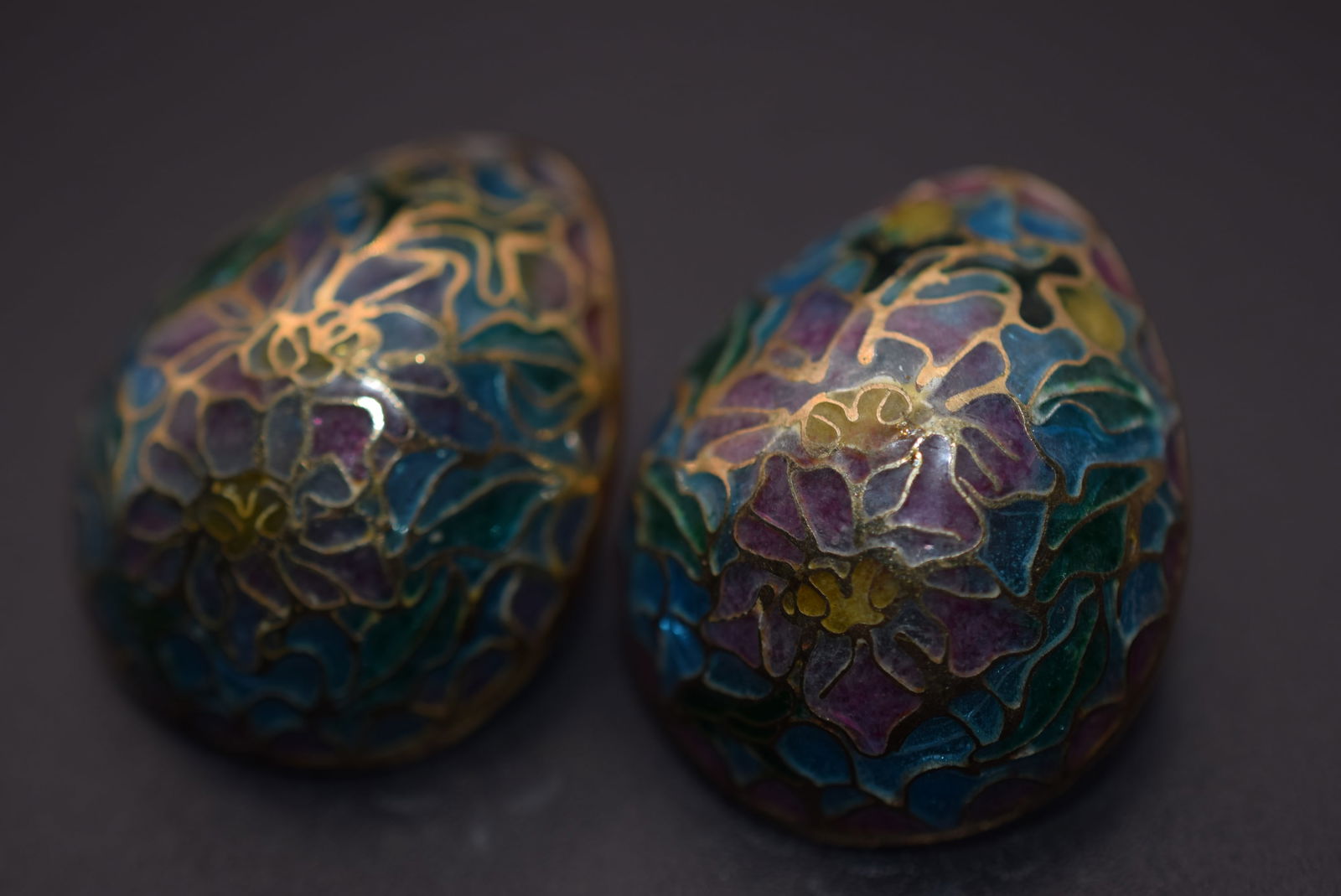 Huge Egg Shaped Semi Transparent Cloisonne style Earrings Pierced Lot# DG 1213 (1 of 2)