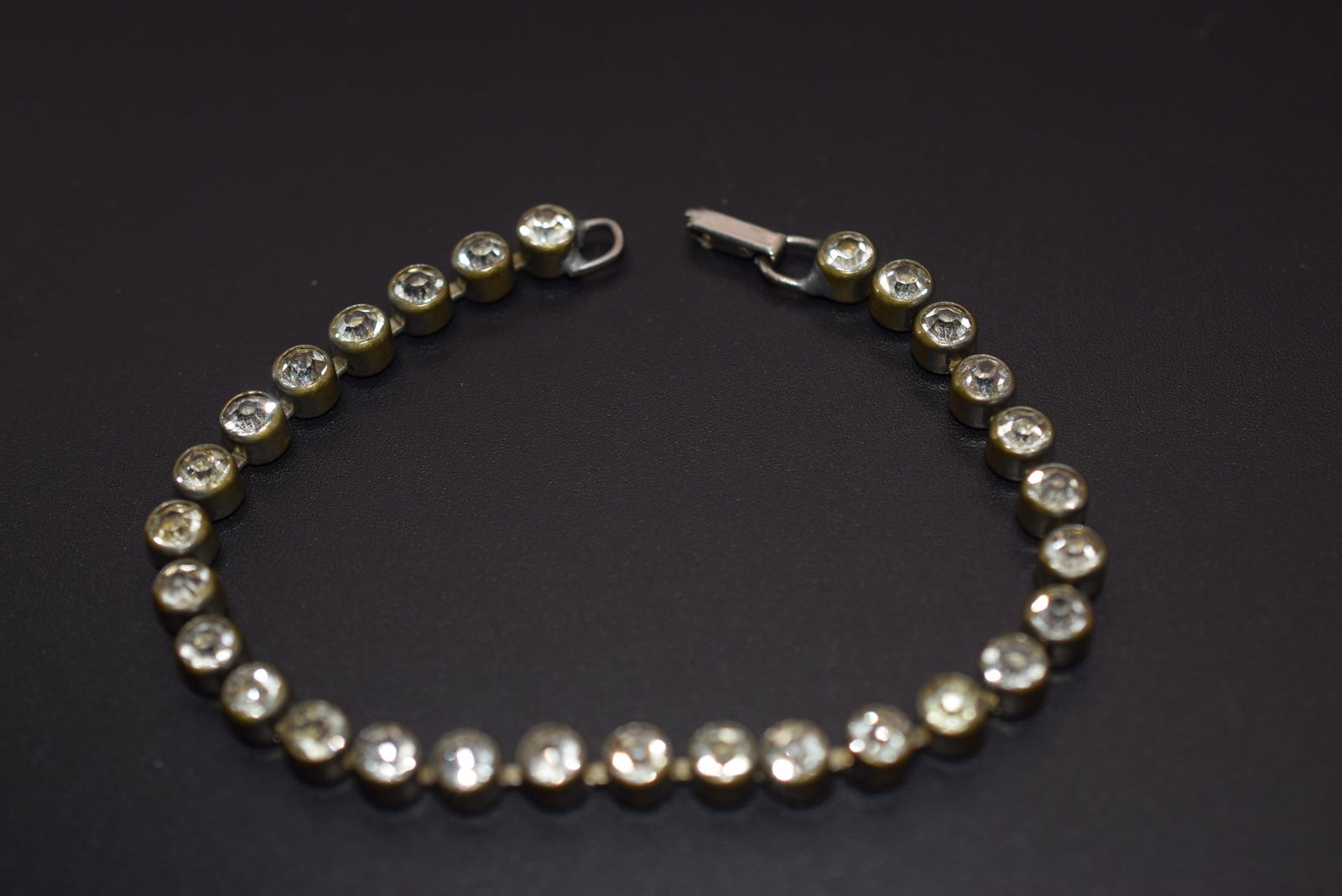 1930's Bezel Set Tennis Bracelet Vintage Lot 1224: 1930's Bezel Set Tennis Bracelet Vintage measures 7 1/2" Long x 1/4" wide