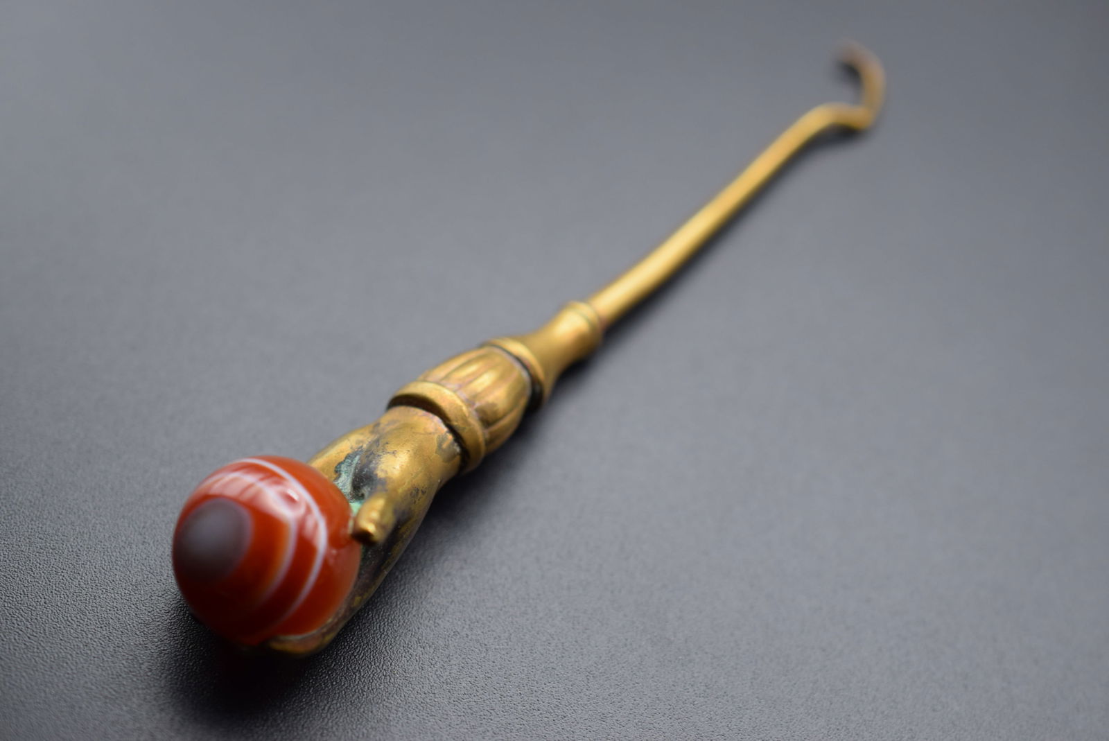 Brass Boot Hook Vintage Edwardian Agate Handle Lot# DG 1225 (1 of 3)