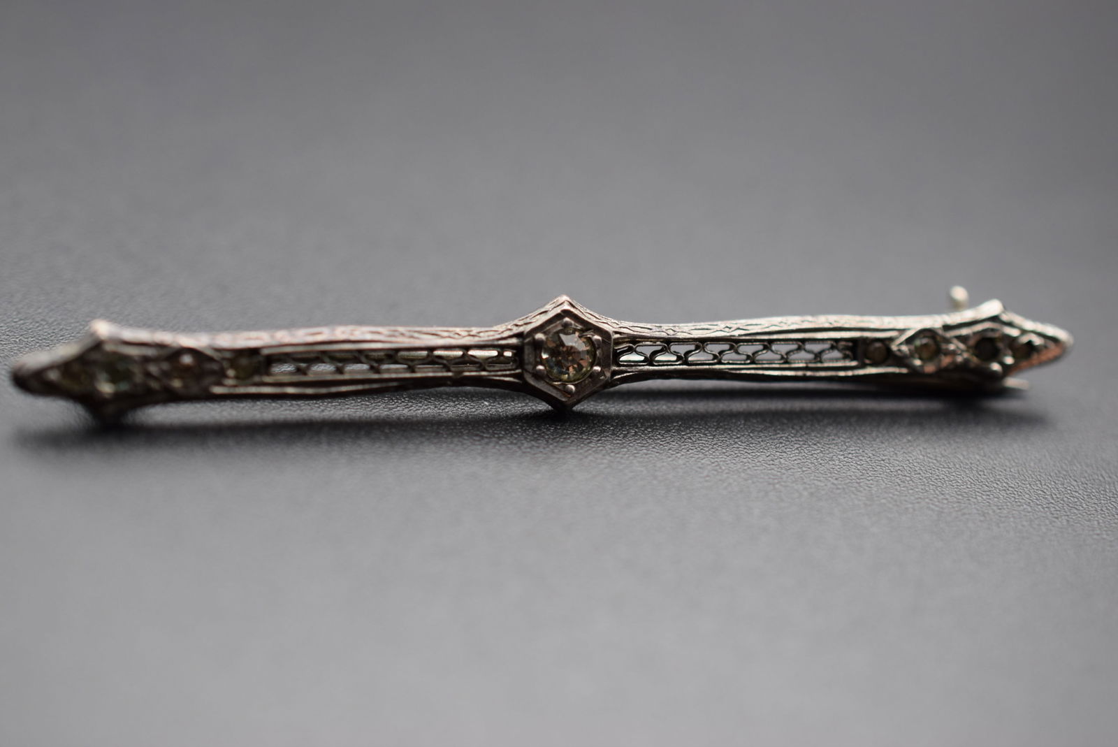 Edwardian Sterling Silver 925 Paste Bar Pin Vintage Lot# DG 1233 (1 of 2)